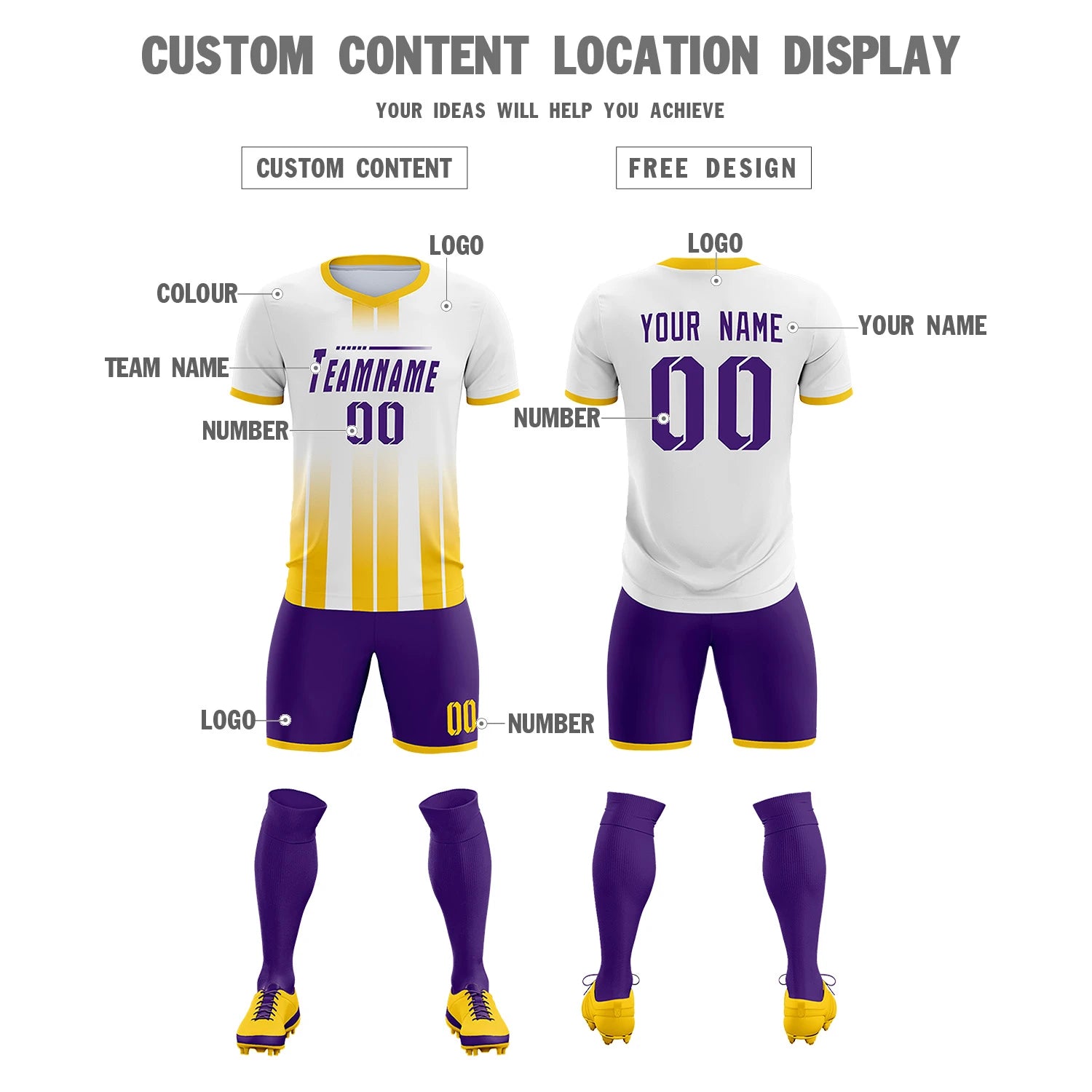 Custom White Gold01 Vertical Training Uniform Soccer Sets Jersey