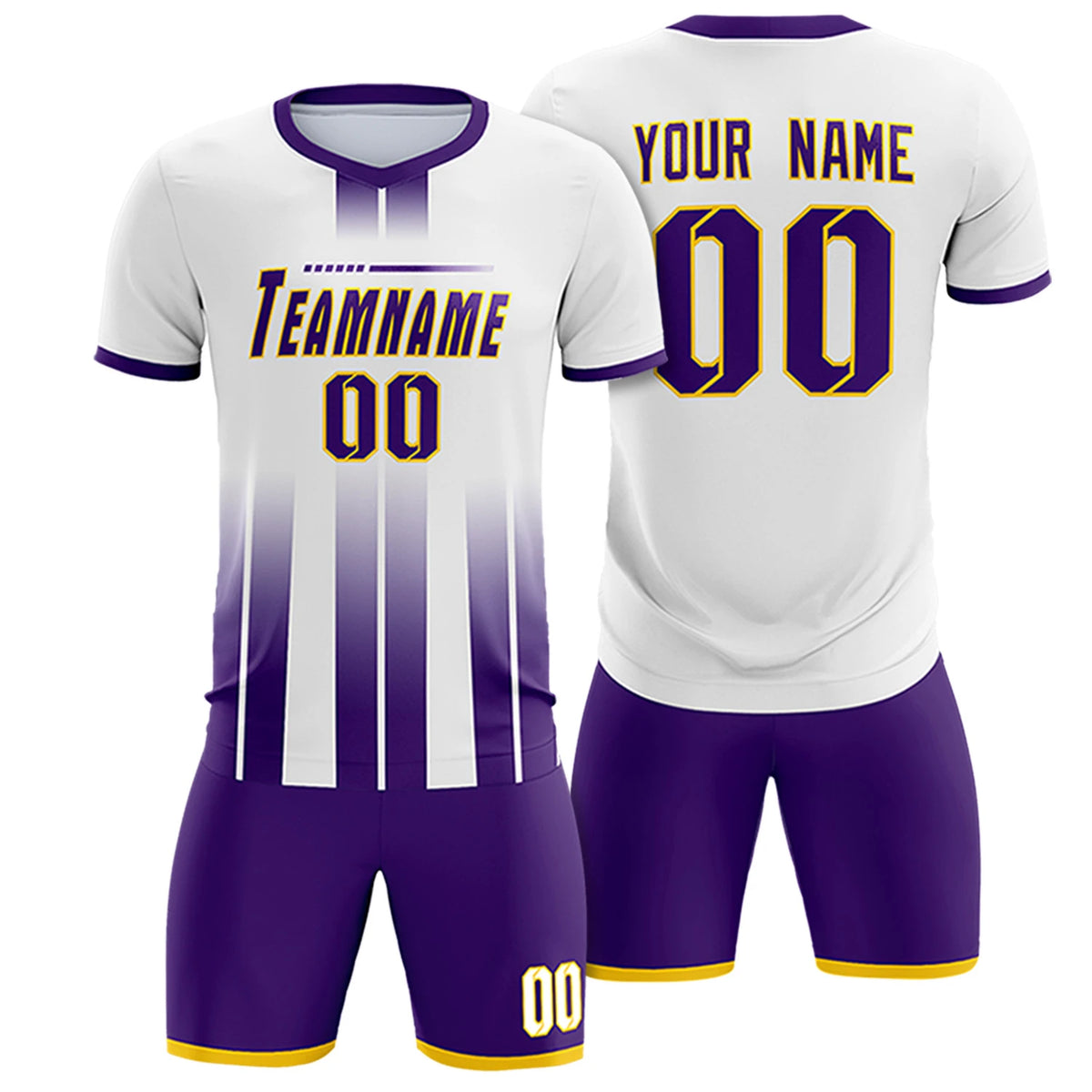 Custom White Purple Vertical Training Uniform Soccer Sets Jersey