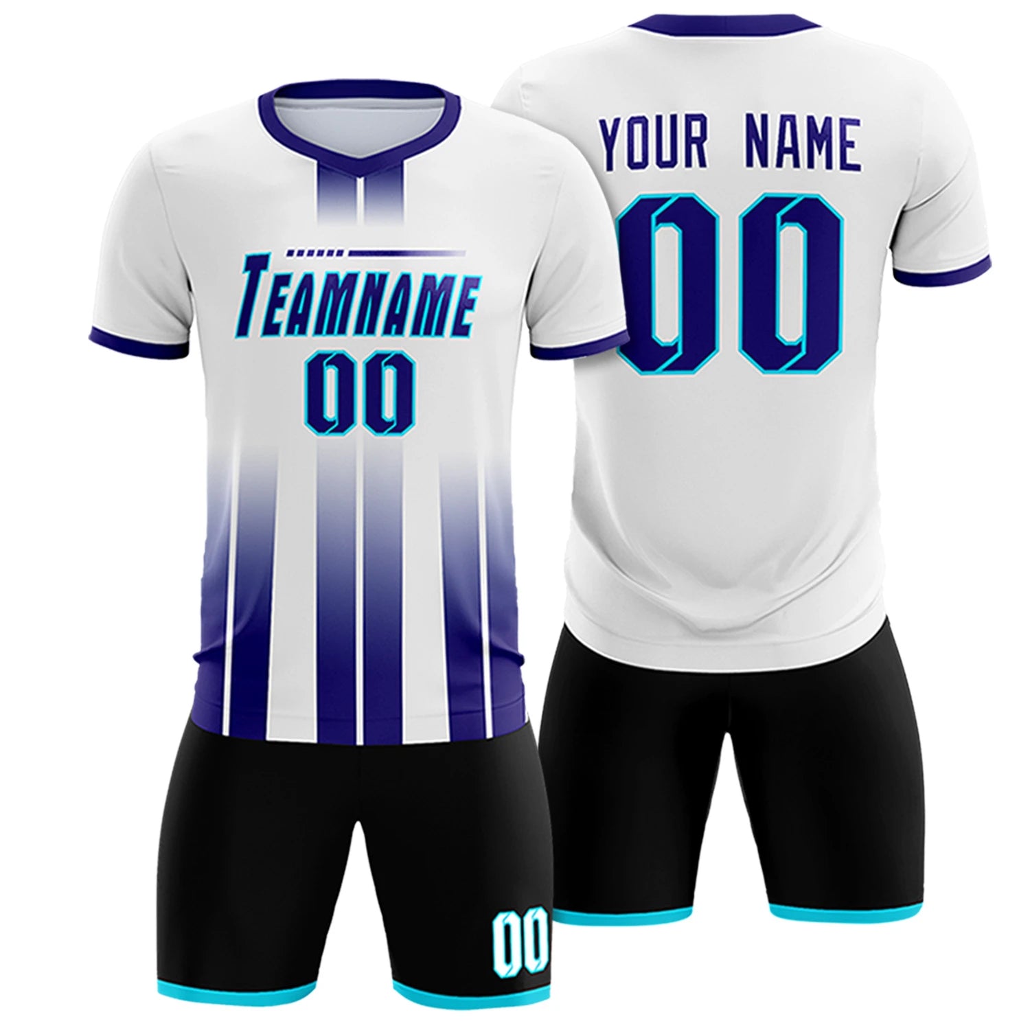 Custom White Purple Vertical Training Uniform Soccer Sets Jersey