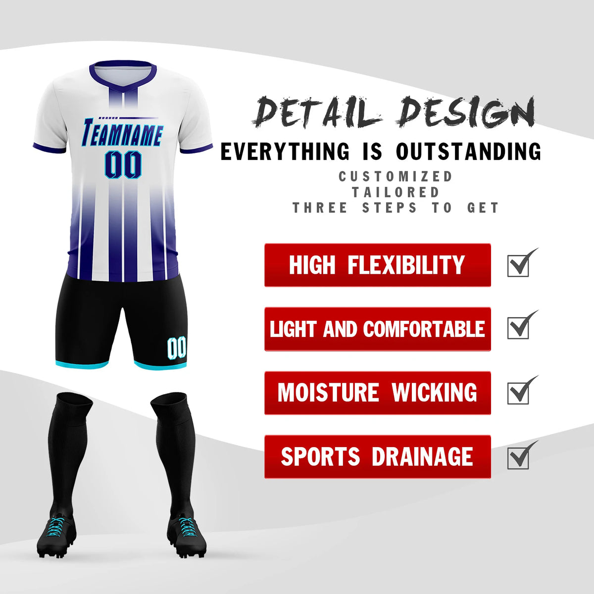 Custom White Purple Vertical Training Uniform Soccer Sets Jersey