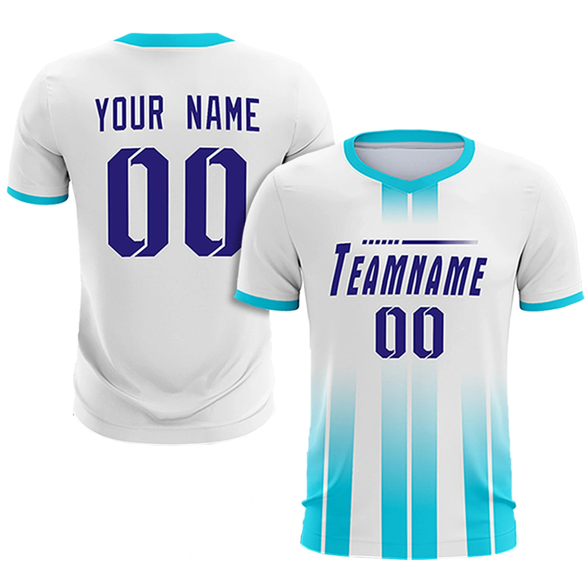 Custom White Sky Blue Vertical Training Uniform Soccer Sets Jersey