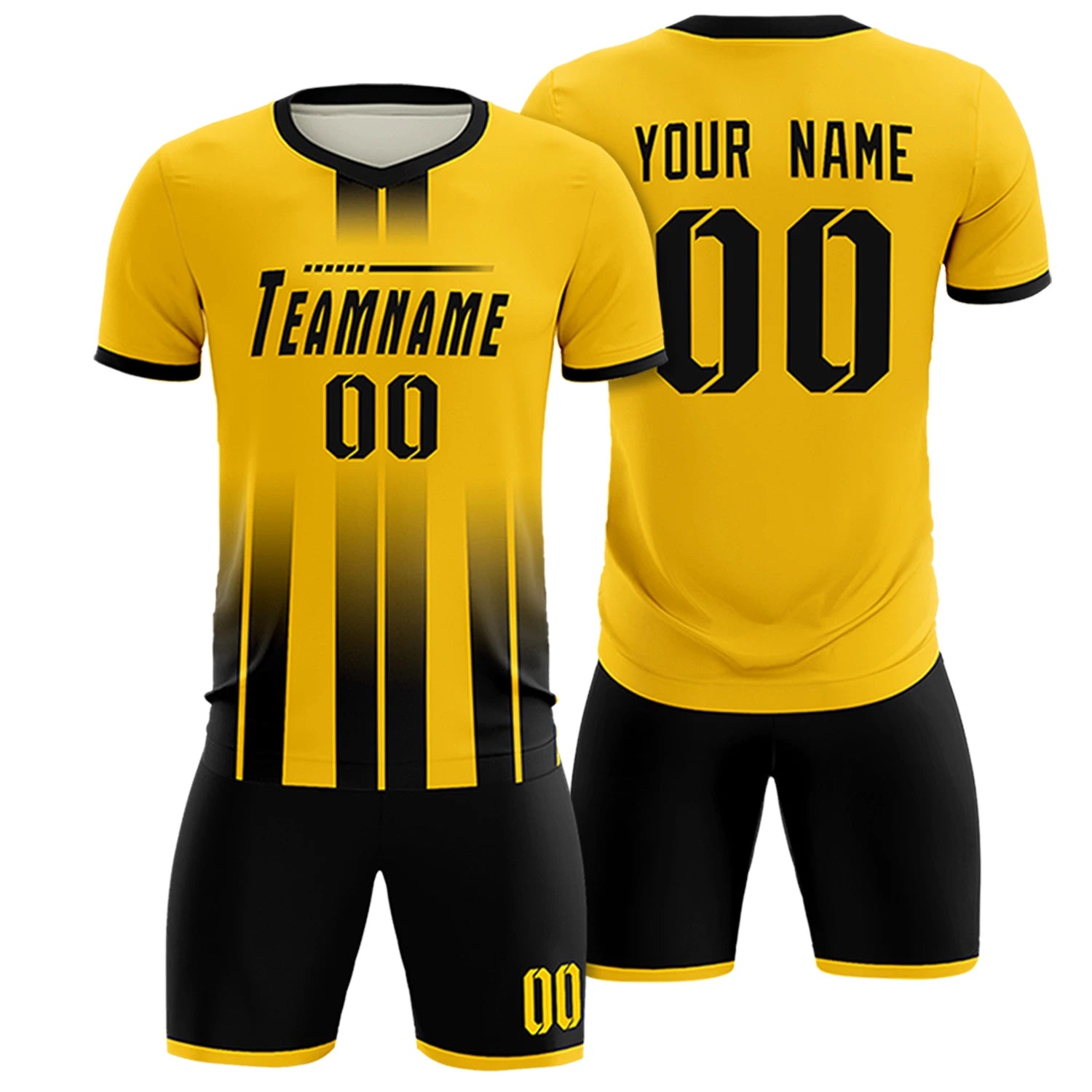 Custom Gold01 Black Vertical Training Uniform Soccer Sets Jersey