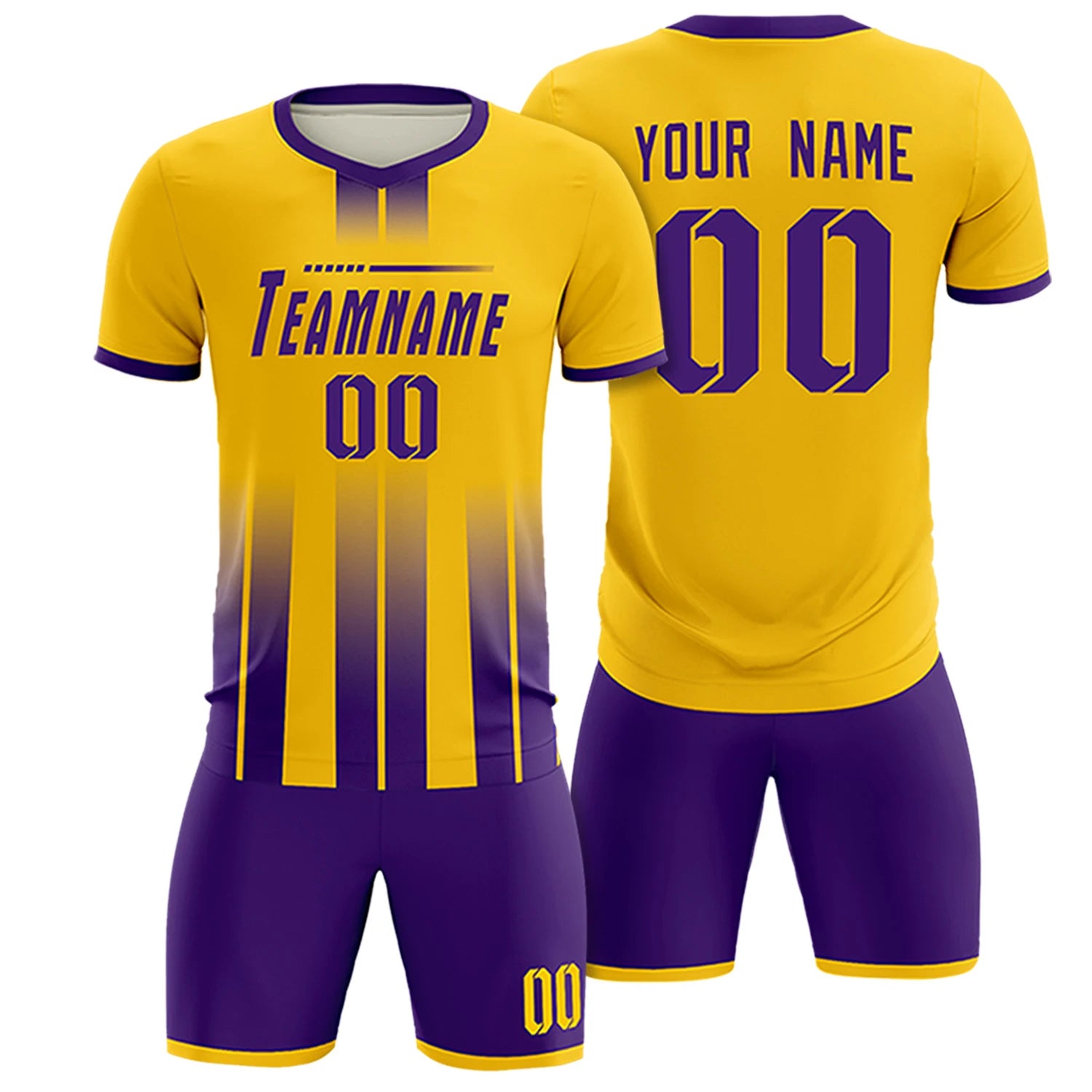 Custom Gold01 Purple Vertical Training Uniform Soccer Sets Jersey
