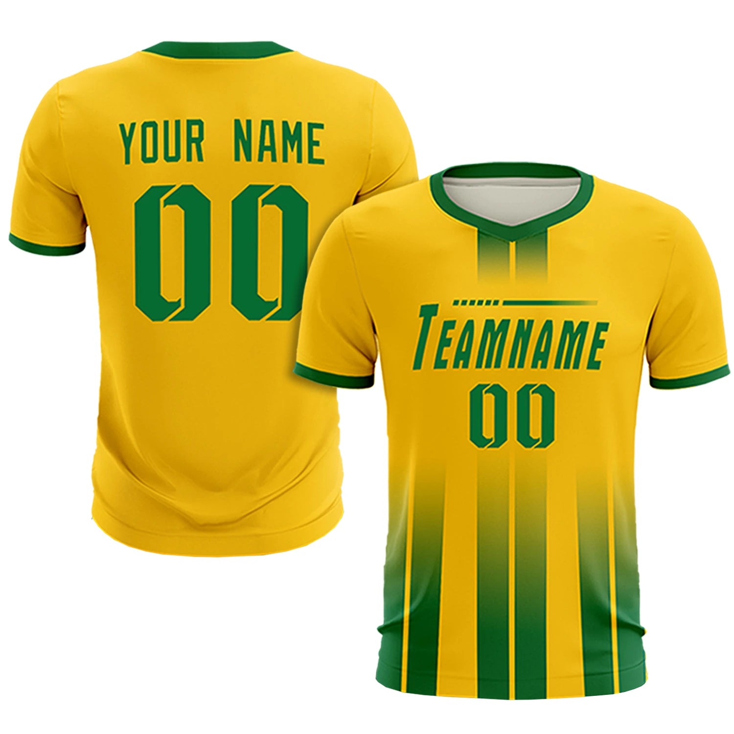 Custom Gold01 Kelly Green Vertical Training Uniform Soccer Sets Jersey