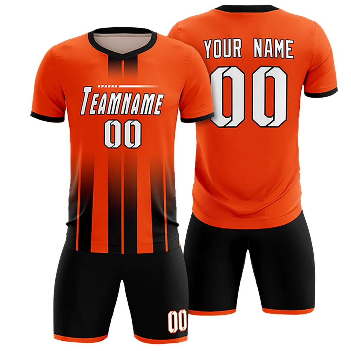 Custom Orange Black Vertical Training Uniform Soccer Sets Jersey
