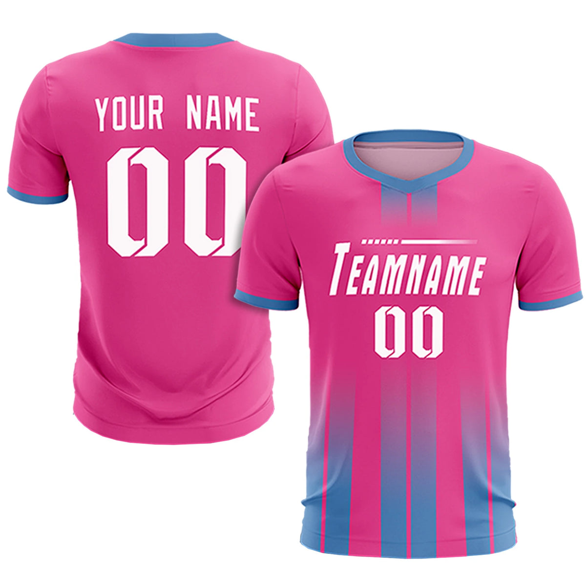 Custom Pink Light Blue Vertical Training Uniform Soccer Sets Jersey