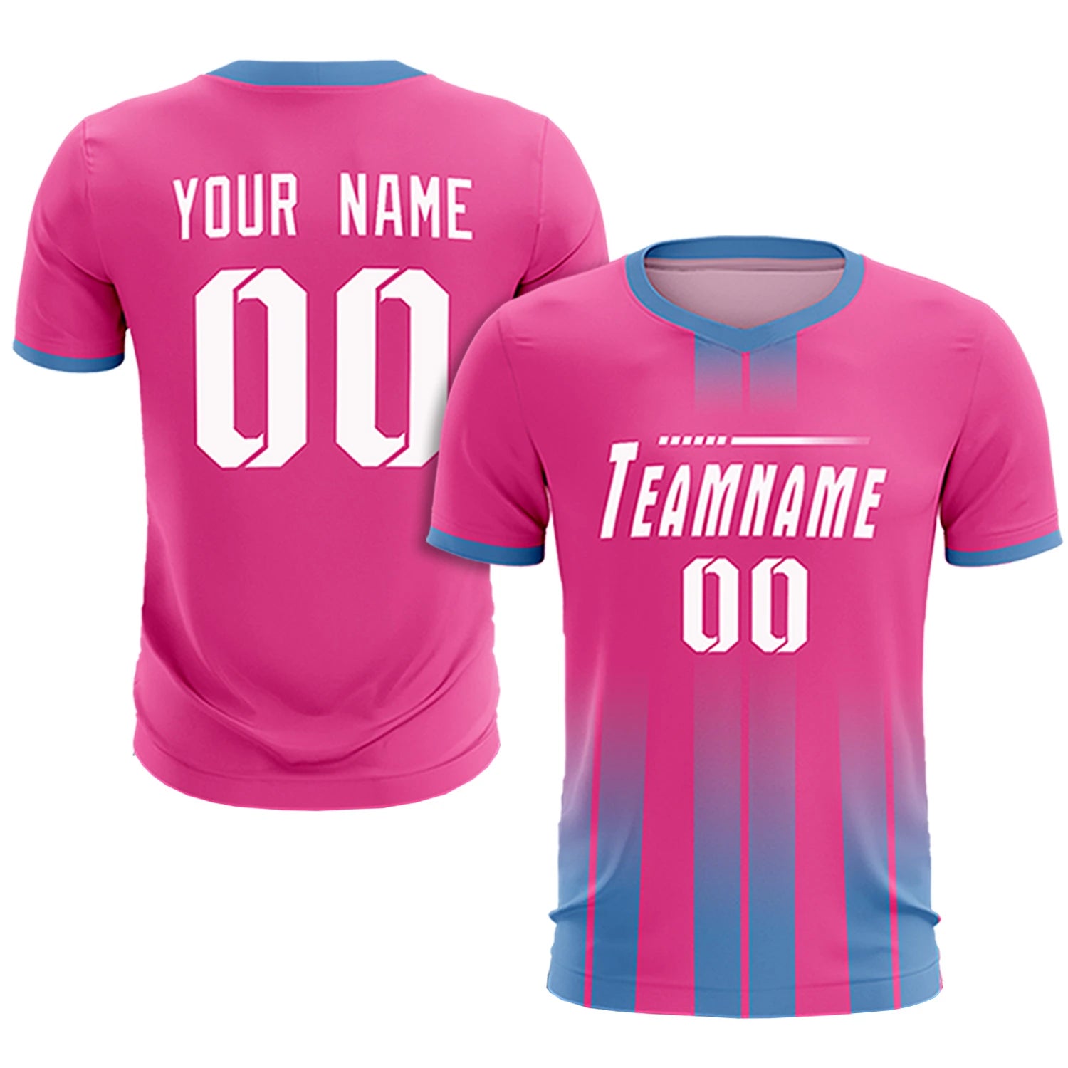 Custom Pink Light Blue Vertical Training Uniform Soccer Sets Jersey