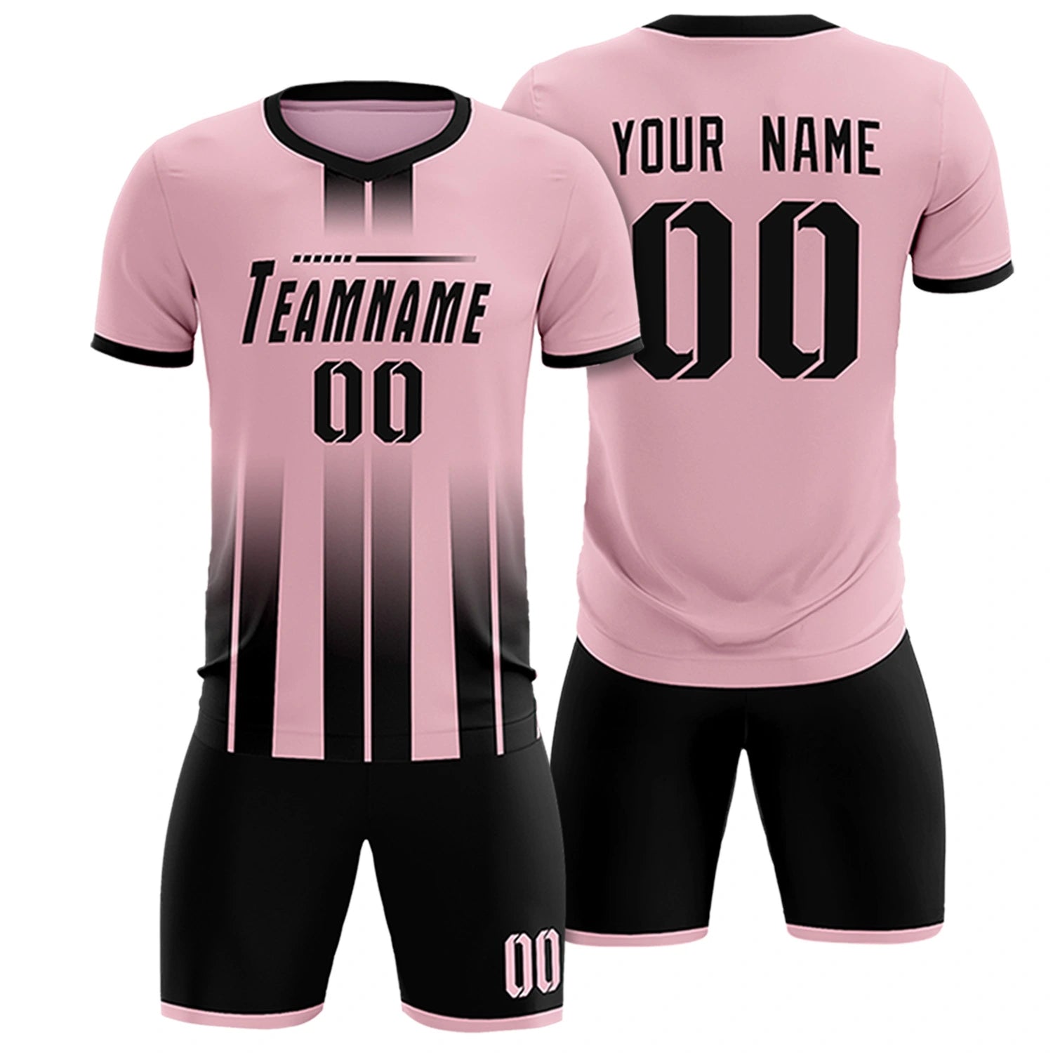 Custom Light Pink Black Vertical Training Uniform Soccer Sets Jersey