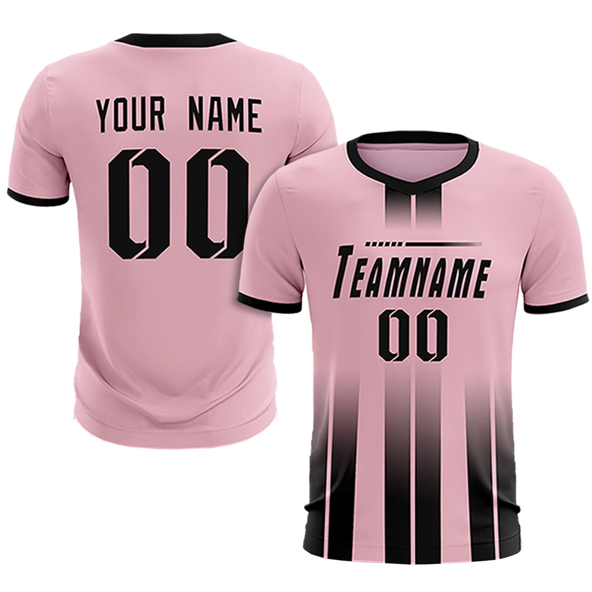 Custom Light Pink Black Vertical Training Uniform Soccer Sets Jersey