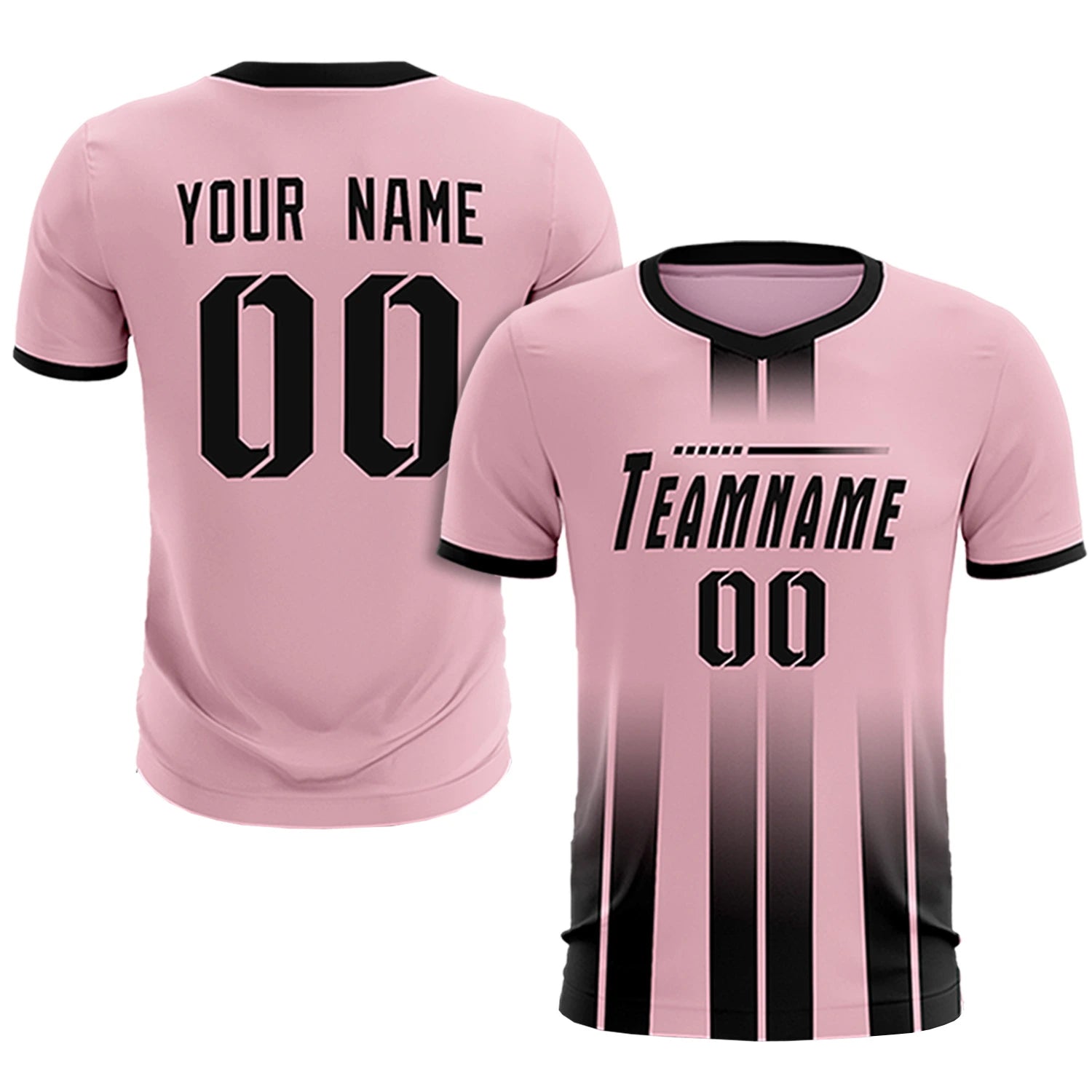 Custom Light Pink Black Vertical Training Uniform Soccer Sets Jersey