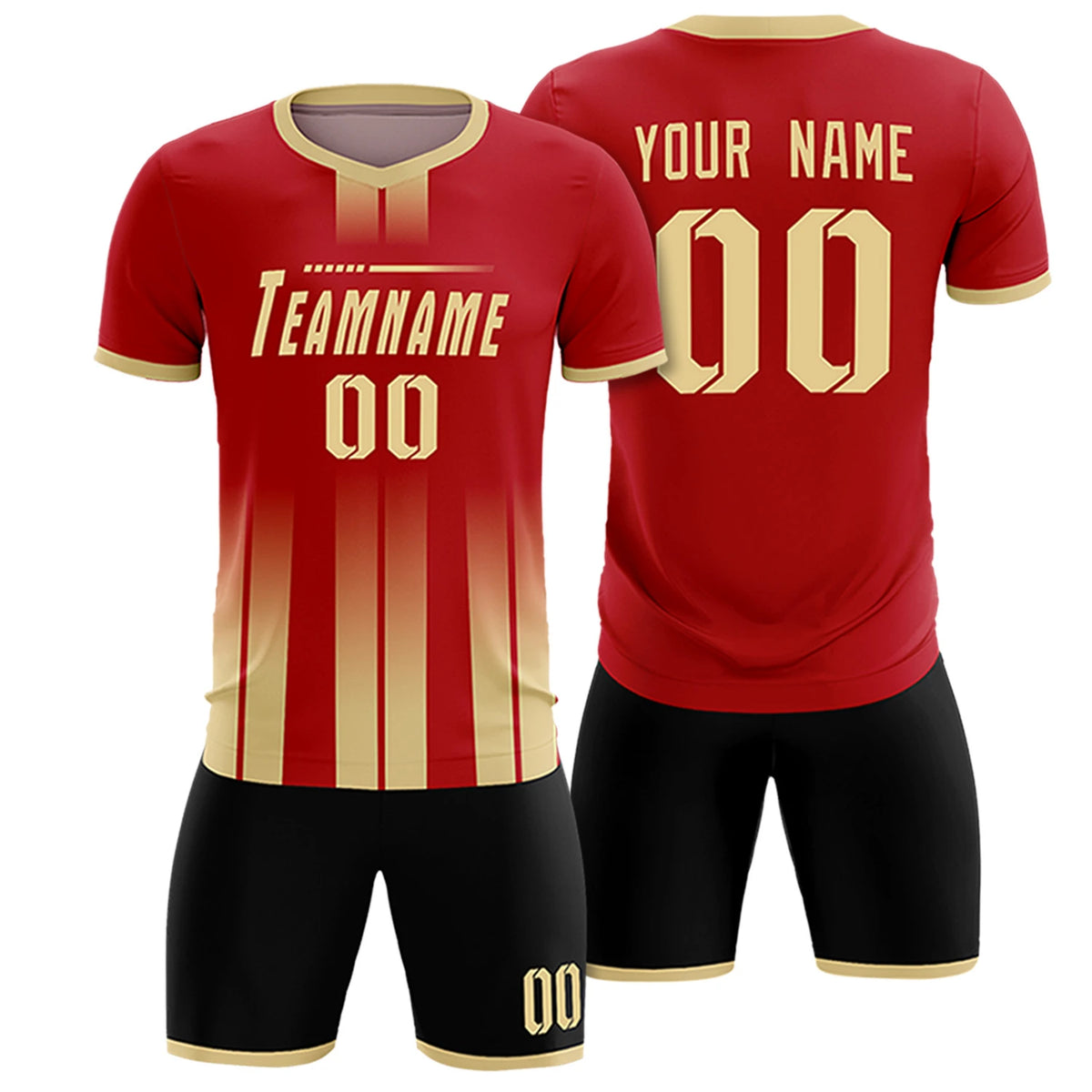 Custom Red Khaki Vertical Training Uniform Soccer Sets Jersey