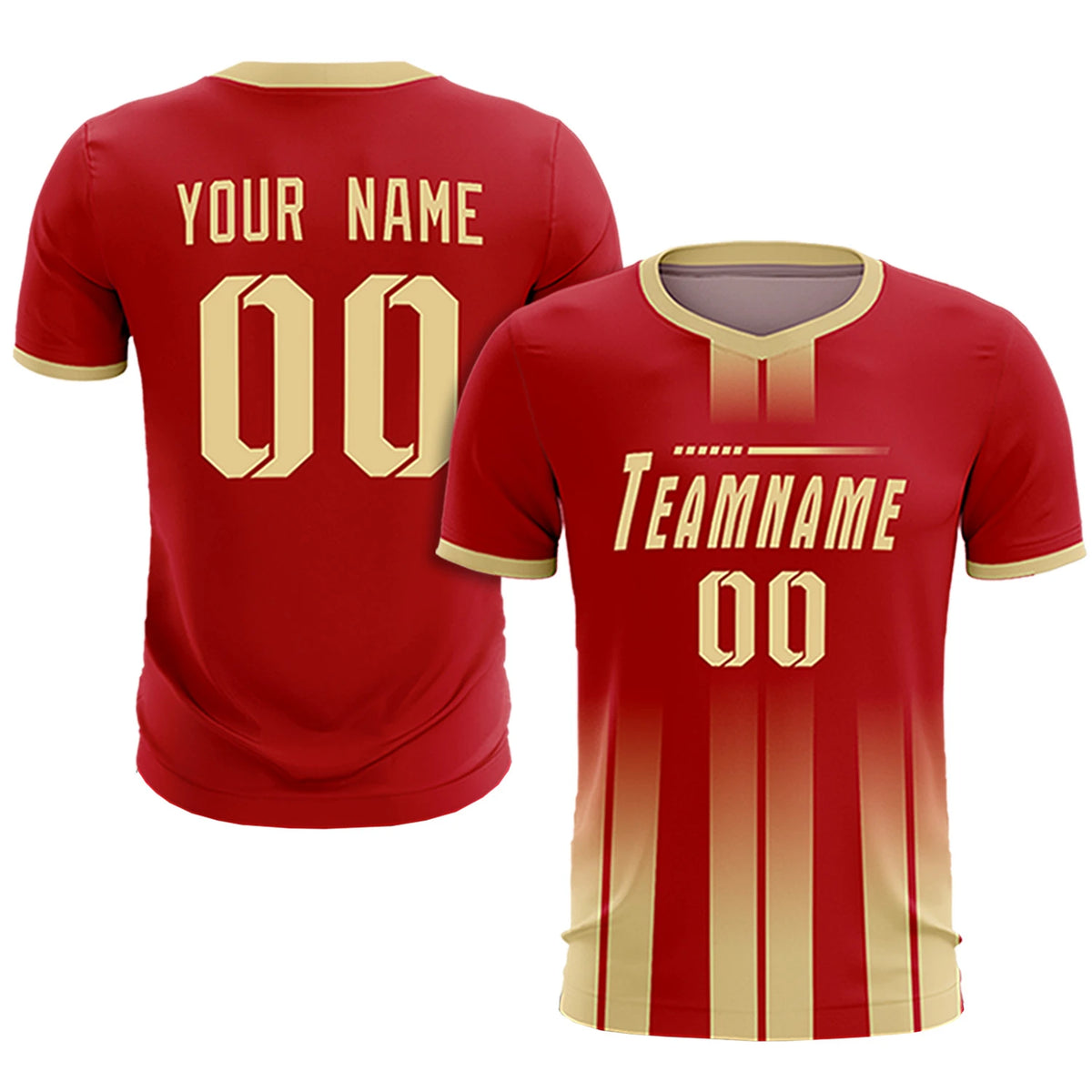 Custom Red Khaki Vertical Training Uniform Soccer Sets Jersey
