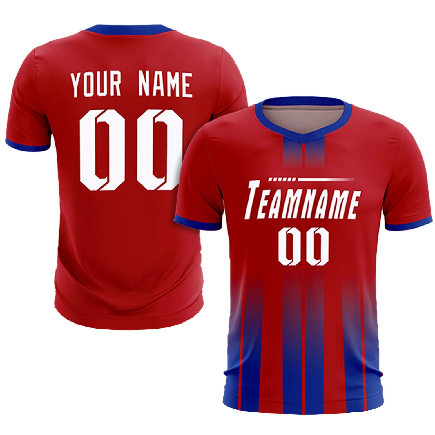 Custom Red Royal Blue Vertical Training Uniform Soccer Sets Jersey
