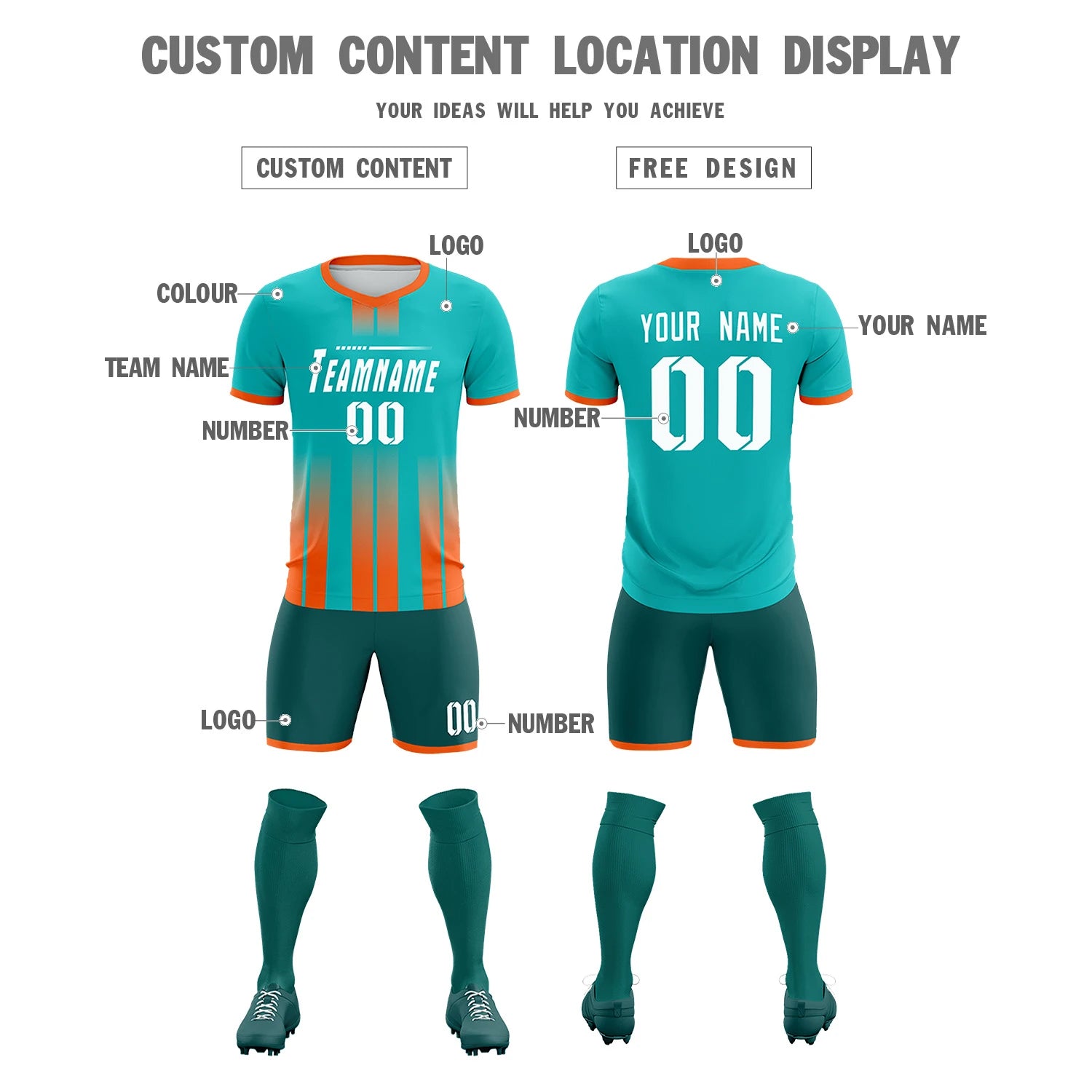 Custom Bright Green Orange Vertical Training Uniform Soccer Sets Jersey