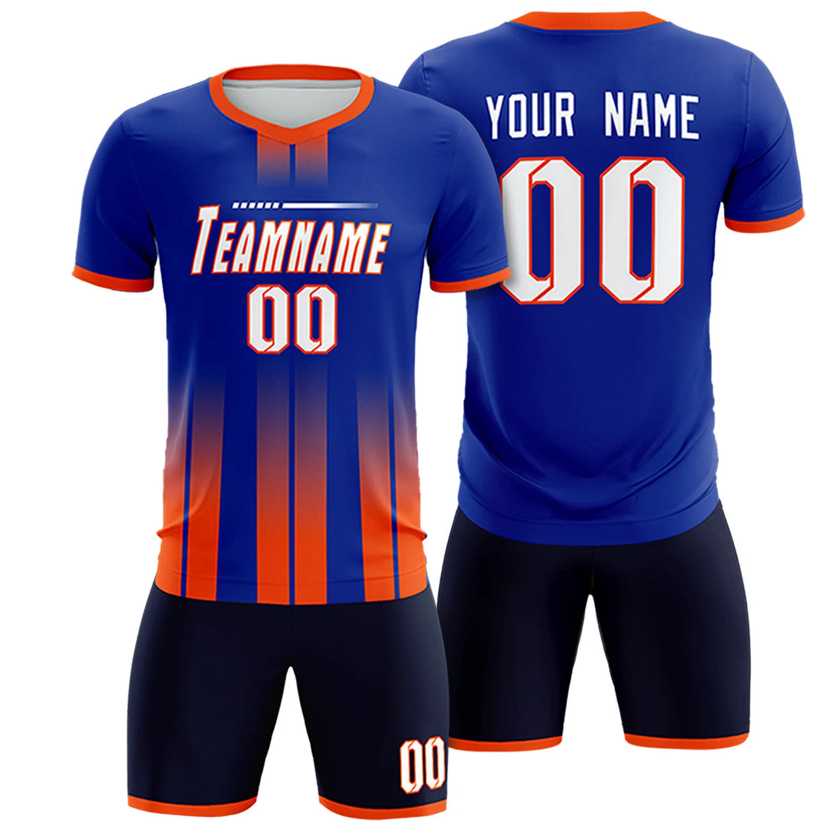 Custom Royal Blue Orange Vertical Training Uniform Soccer Sets Jersey