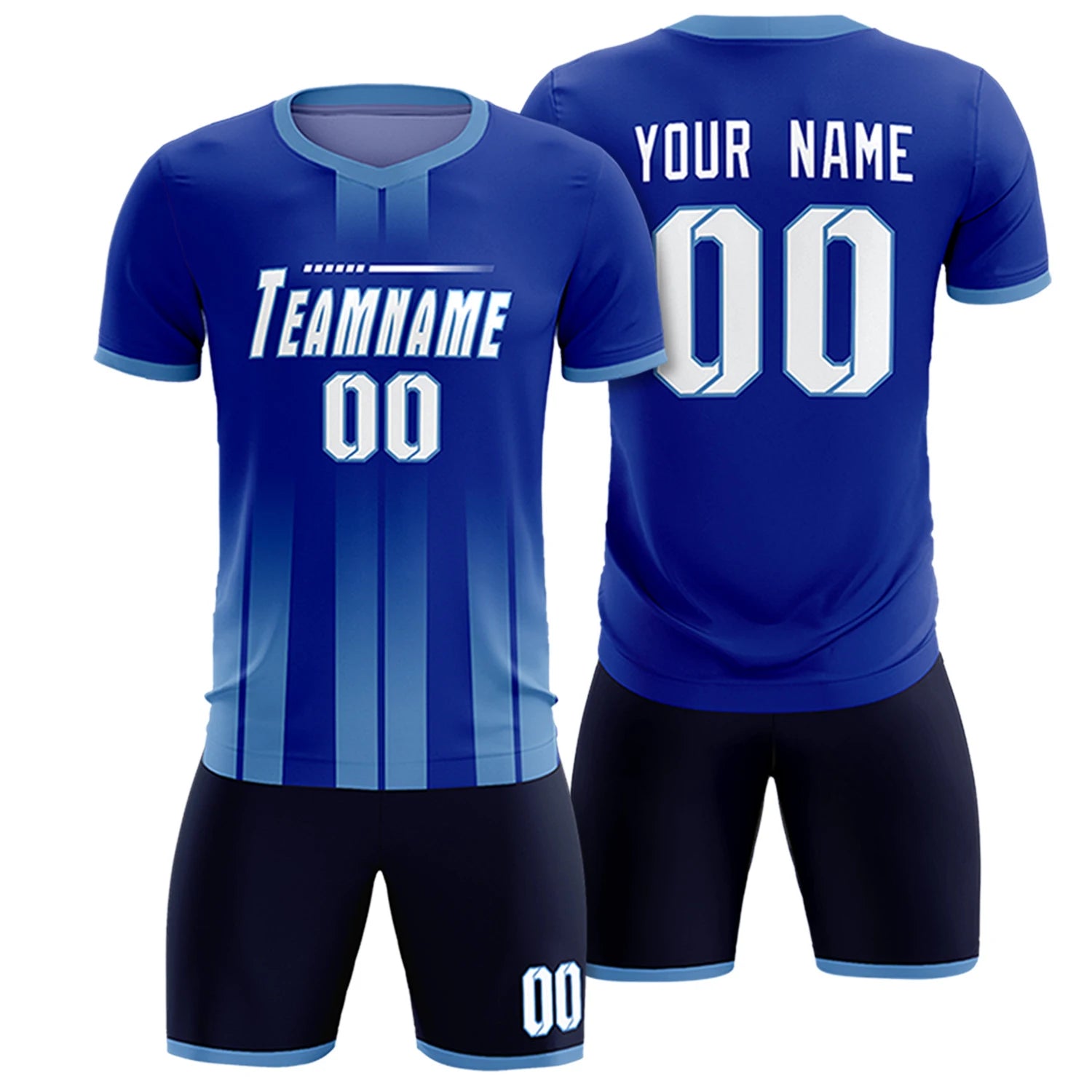 Custom Royal Blue Light Blue Vertical Training Uniform Soccer Sets Jersey