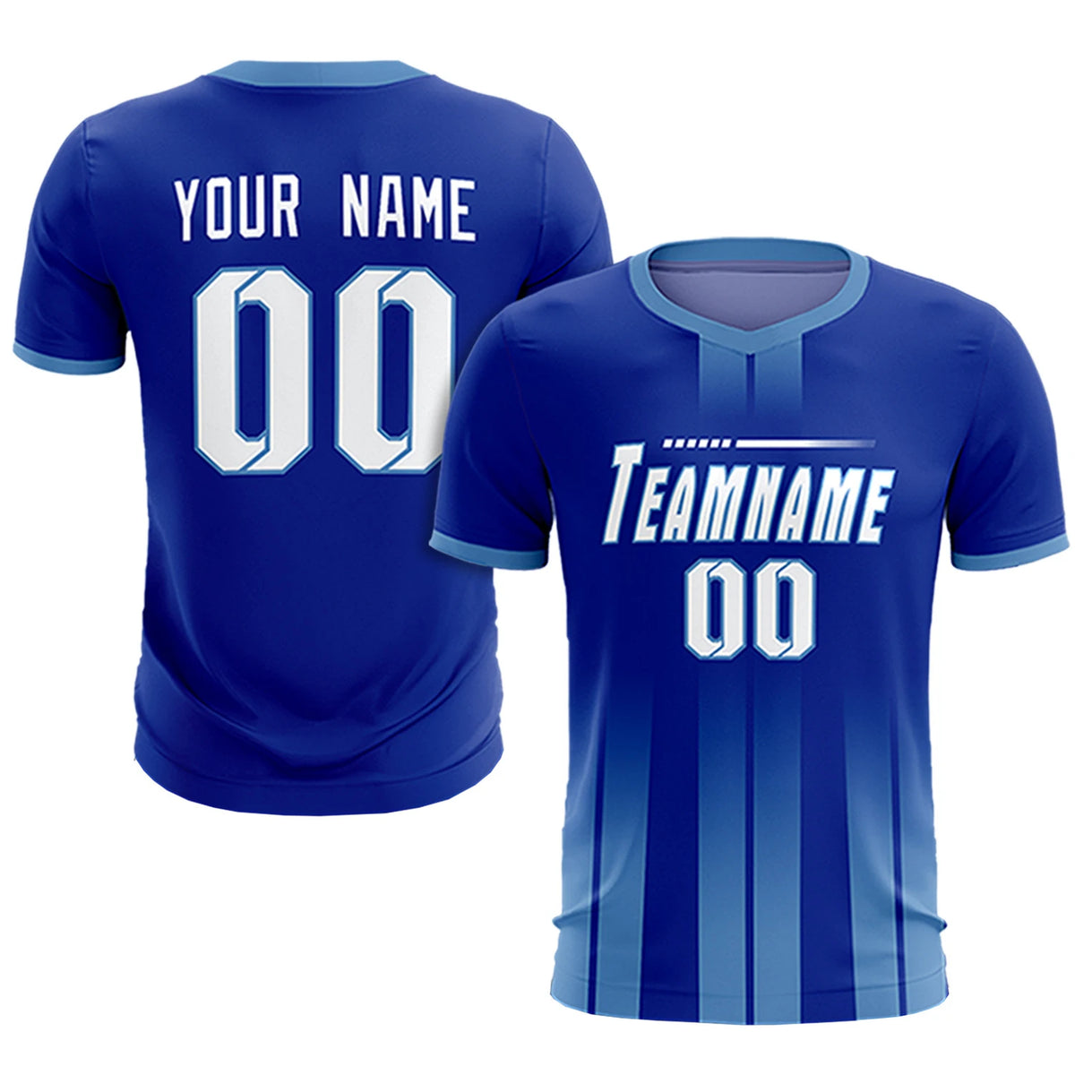 Custom Royal Blue Light Blue Vertical Training Uniform Soccer Sets Jersey