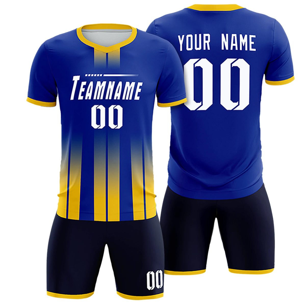Custom Royal Blue Gold01 Vertical Training Uniform Soccer Sets Jersey