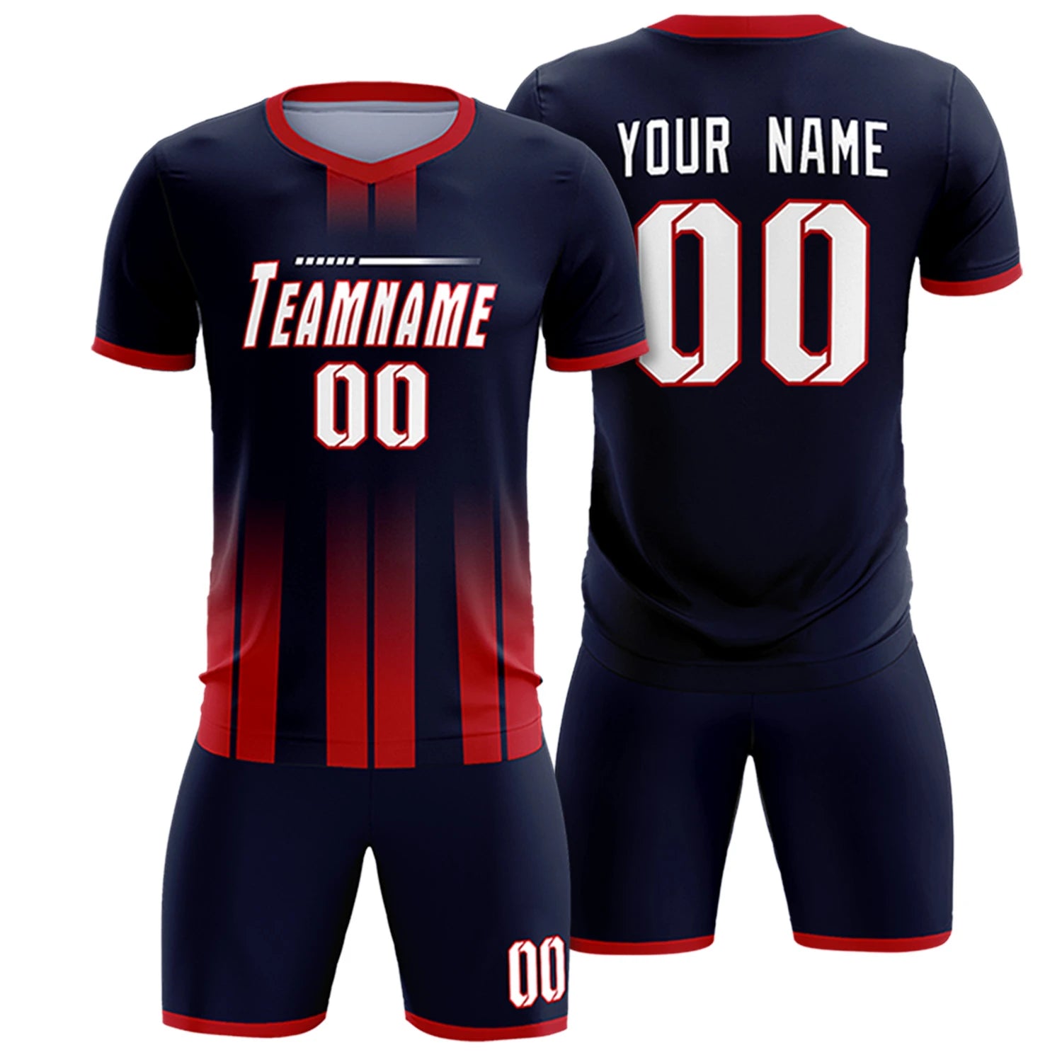 Custom Navy Red Vertical Training Uniform Soccer Sets Jersey