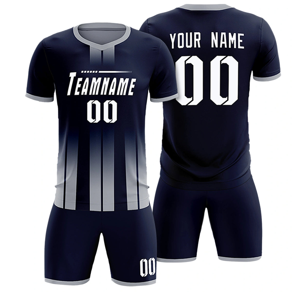 Custom Navy Gray Vertical Training Uniform Soccer Sets Jersey