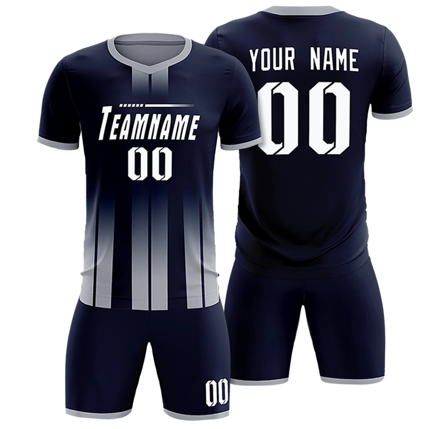 Custom Navy Gray Vertical Training Uniform Soccer Sets Jersey