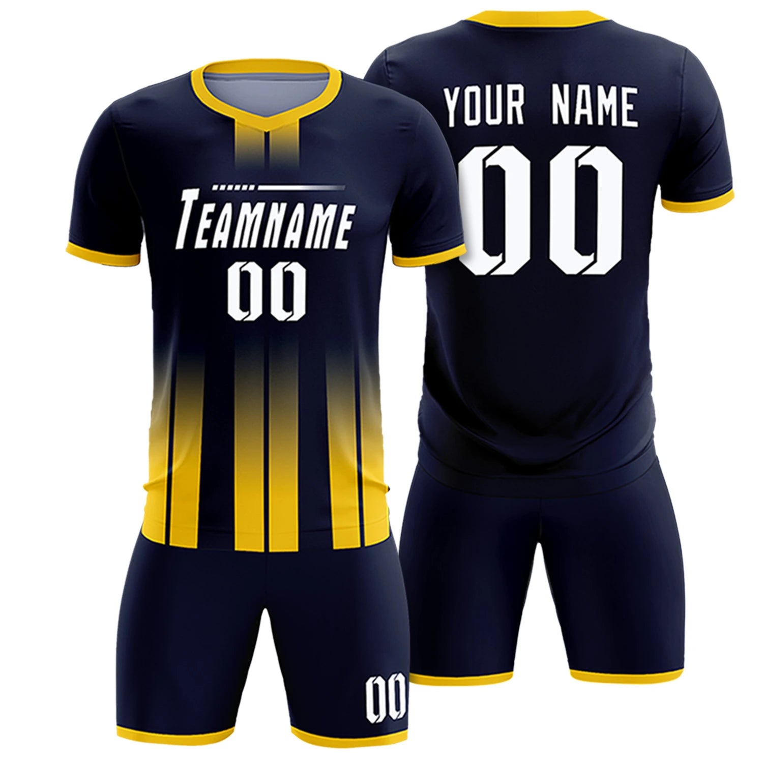Custom Navy Gold01 Vertical Training Uniform Soccer Sets Jersey