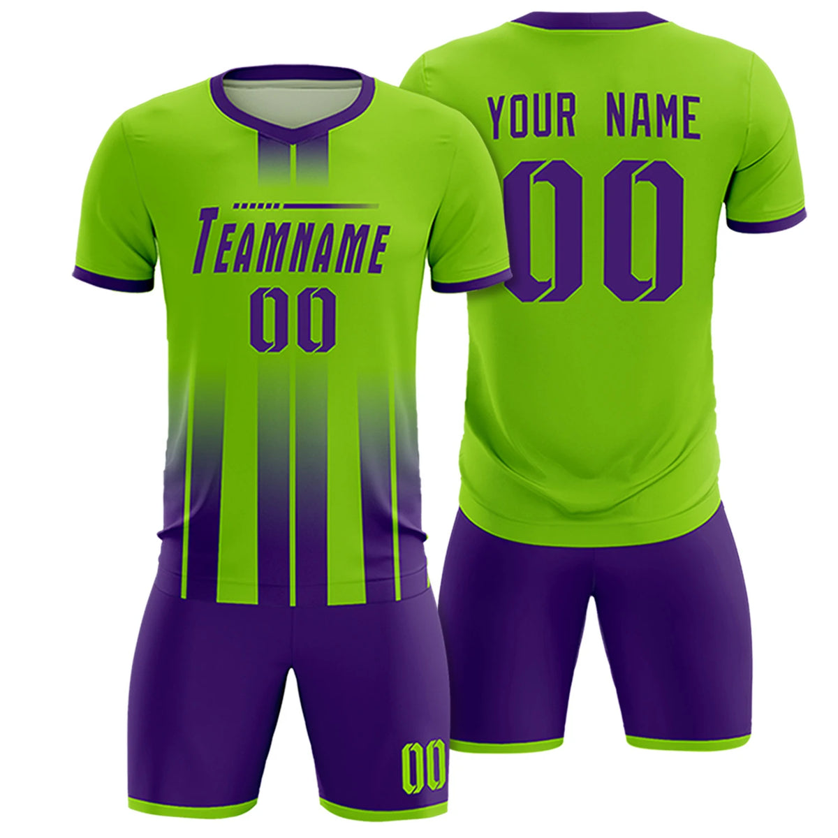 Custom Neon Green Purple Vertical Training Uniform Soccer Sets Jersey