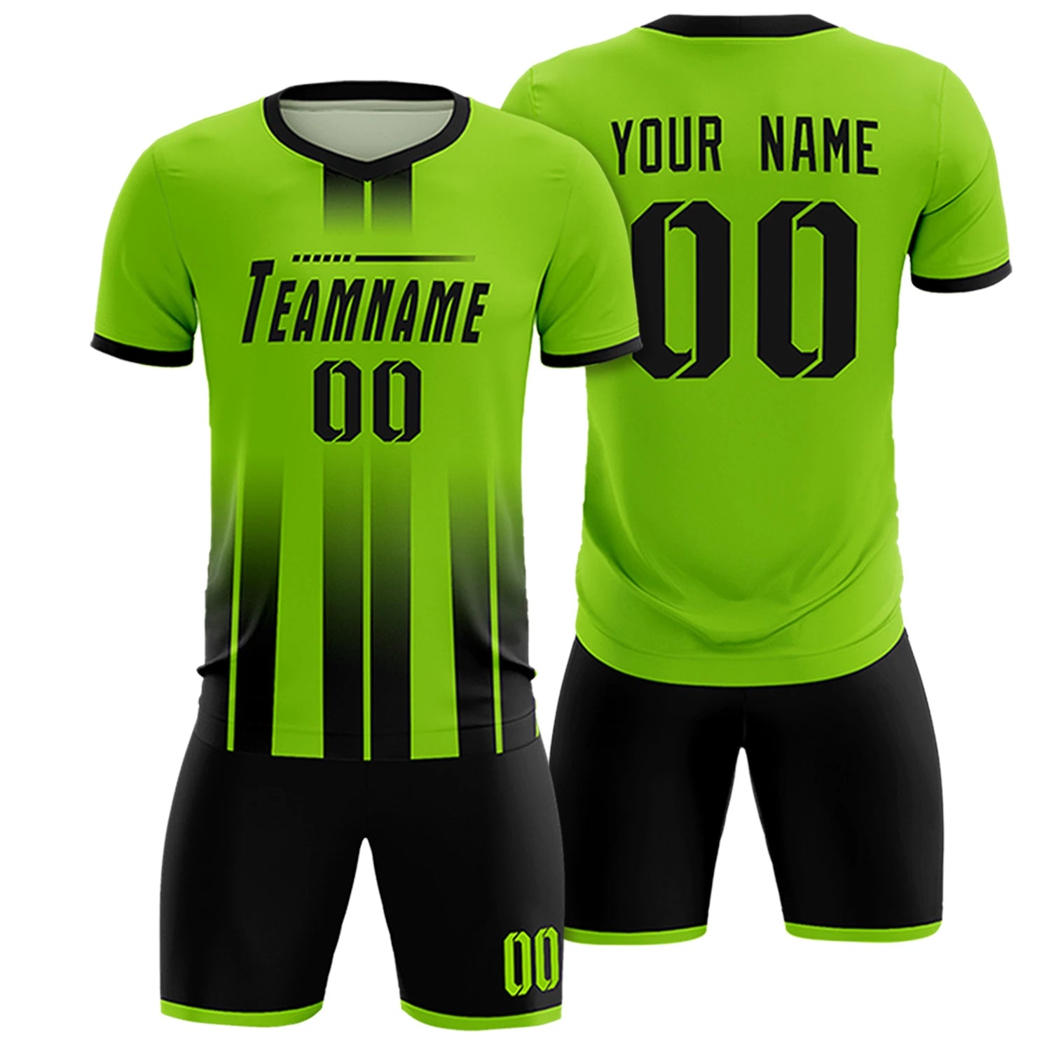 Custom Neon Green Black Vertical Training Uniform Soccer Sets Jersey