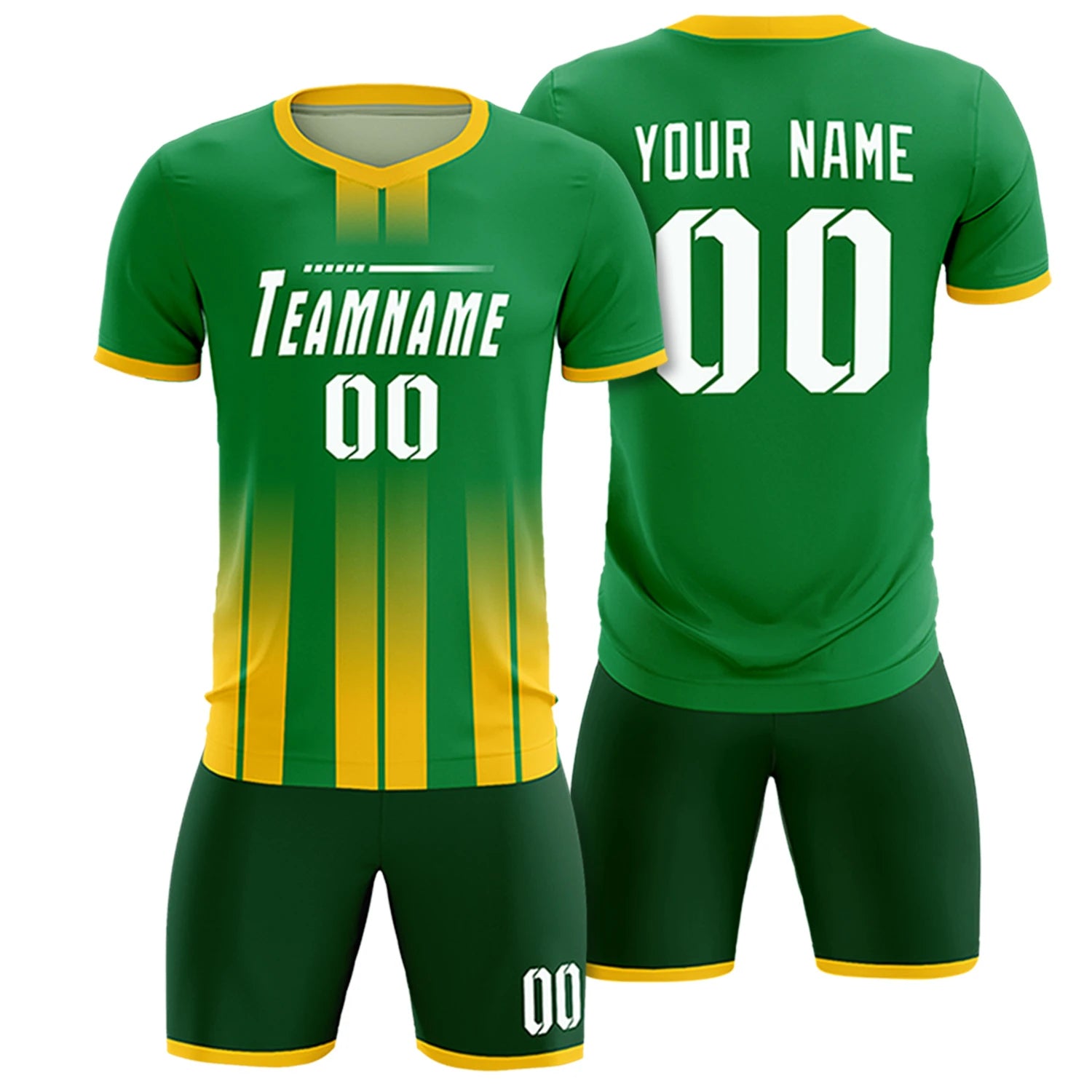 Custom Kelly Green Gold01 Vertical Training Uniform Soccer Sets Jersey