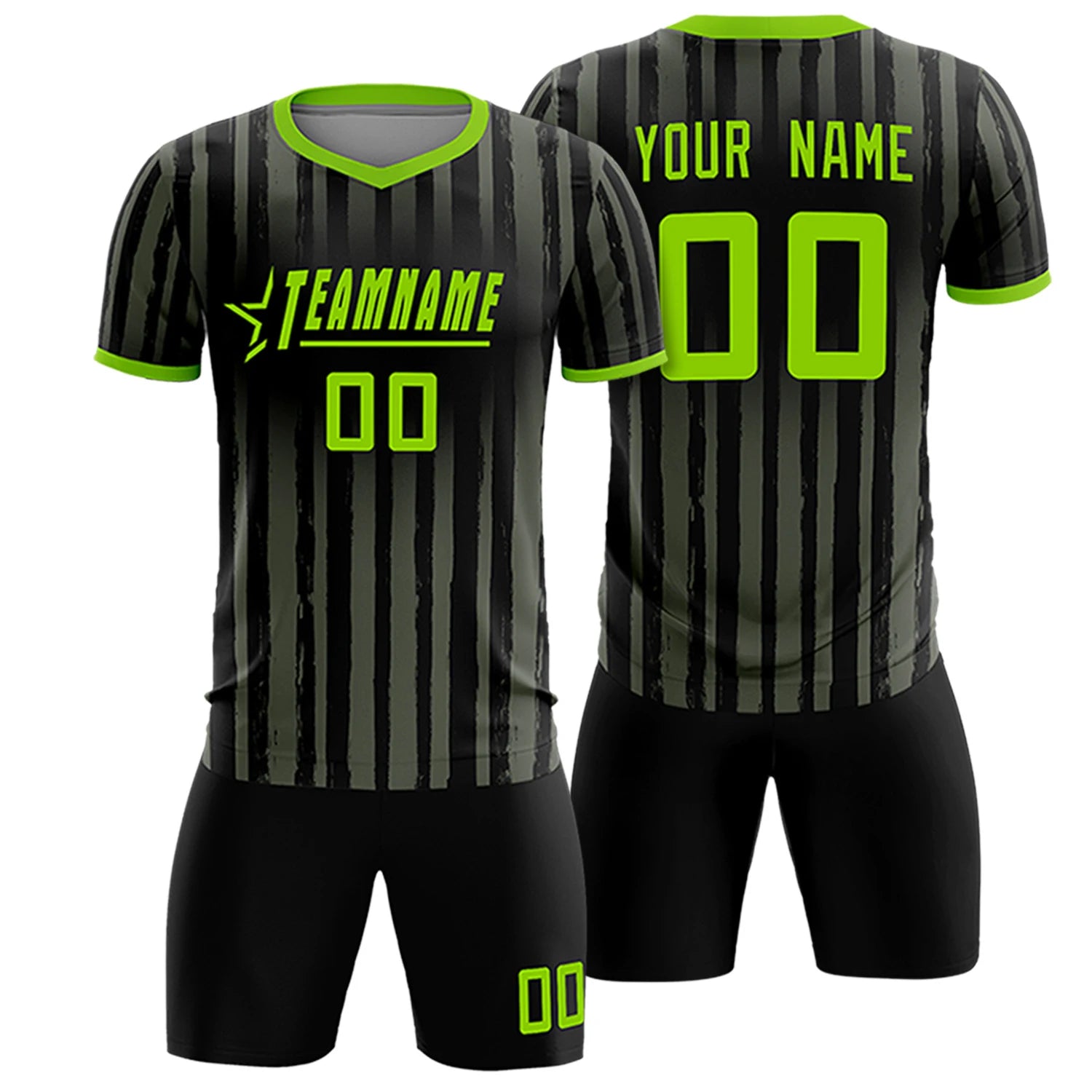 Custom Black Neon Green Breathable Soccer Sets Jersey