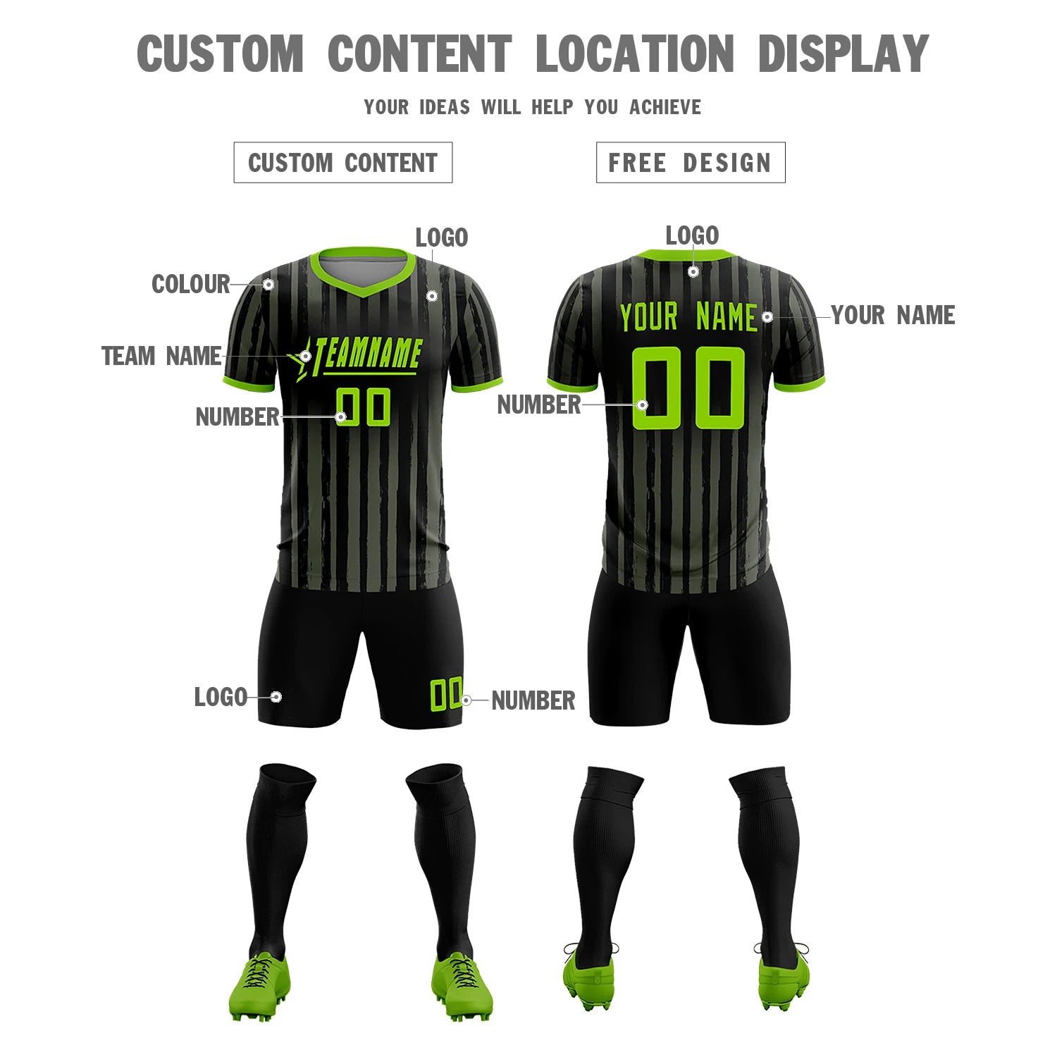 Custom Black Neon Green Breathable Soccer Sets Jersey