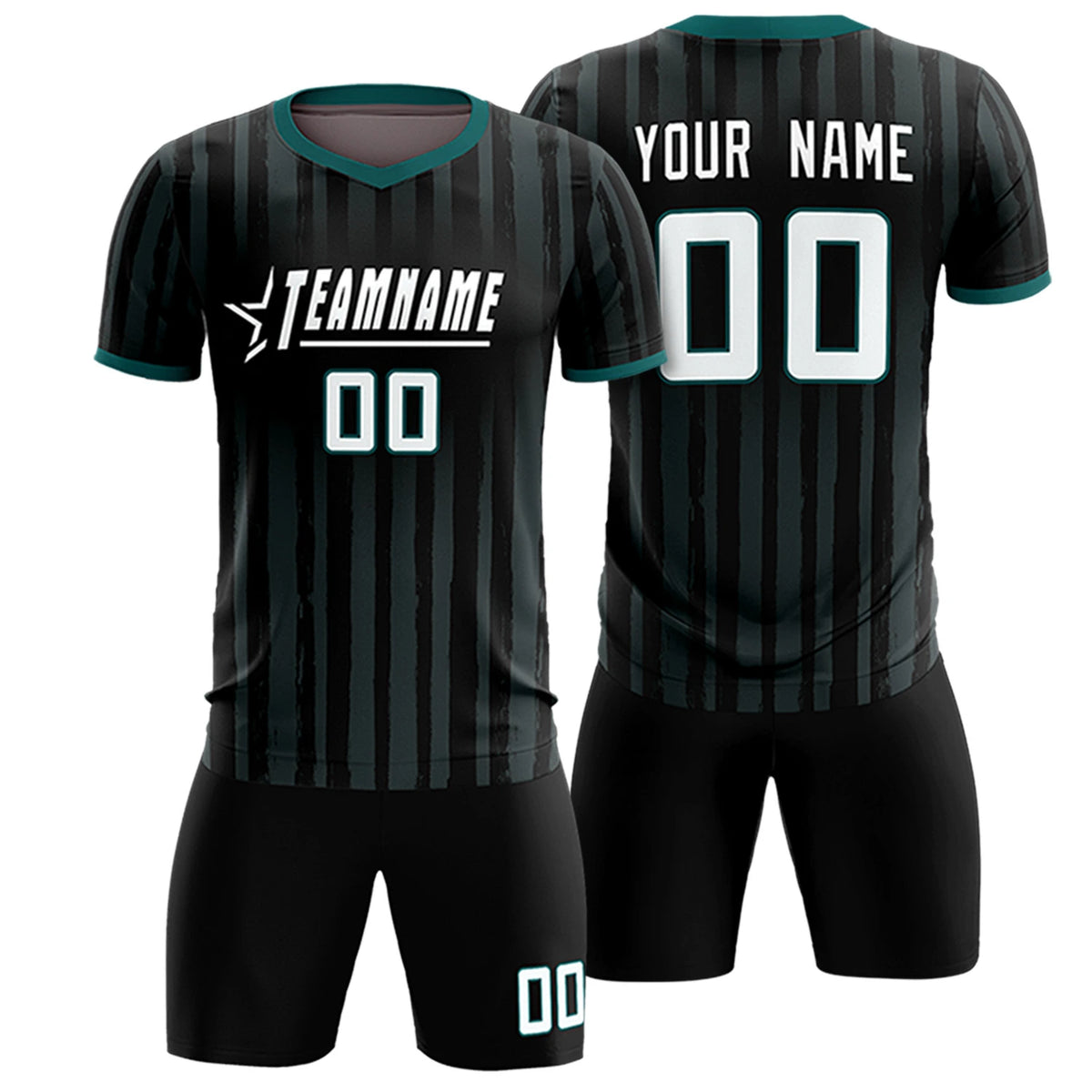 Custom Black Midnight Green Breathable Soccer Sets Jersey