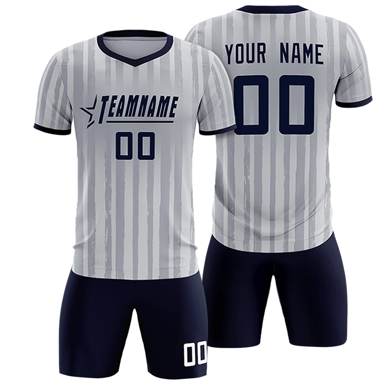 Custom Gray Navy Breathable Soccer Sets Jersey