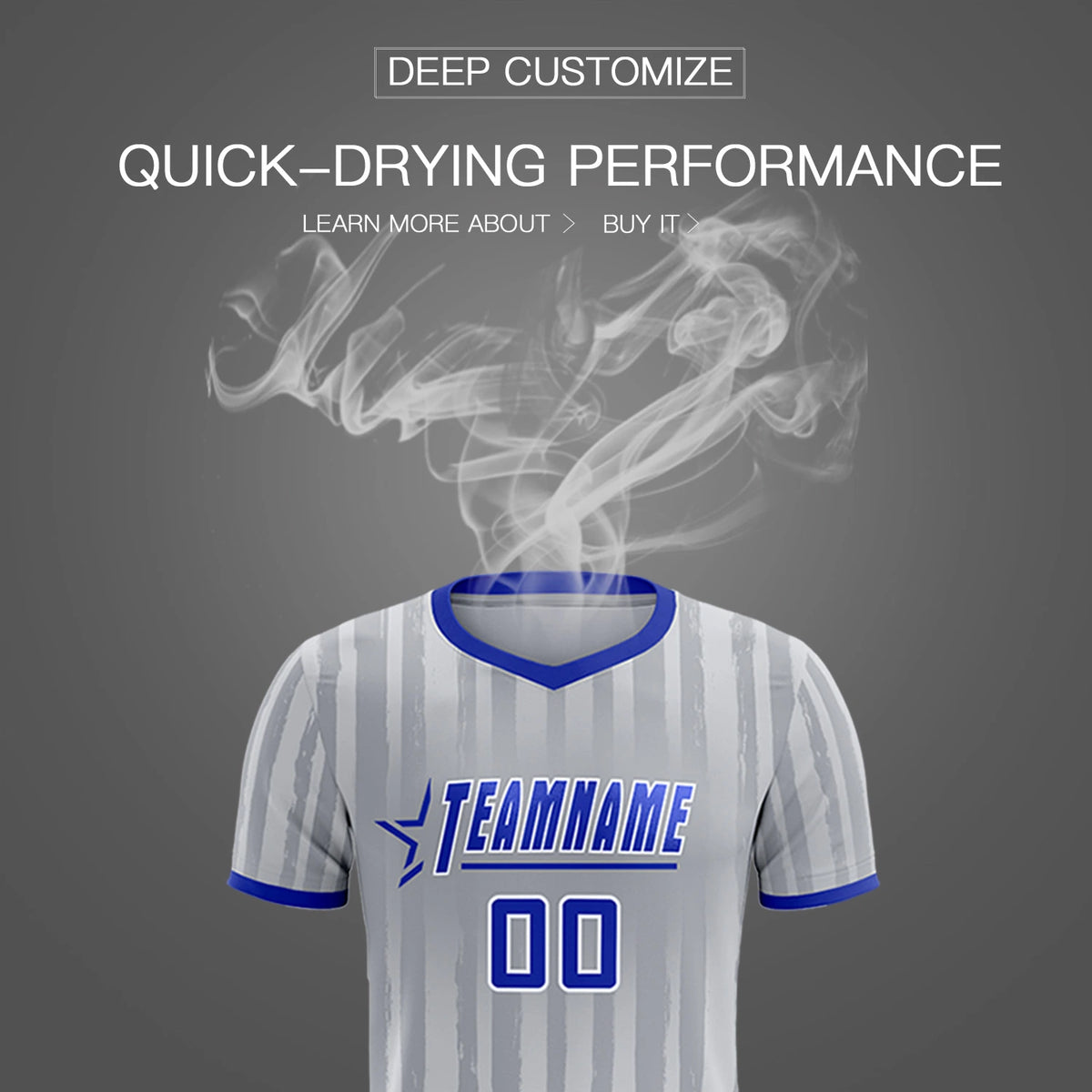 Custom Gray Royal Blue Breathable Soccer Sets Jersey