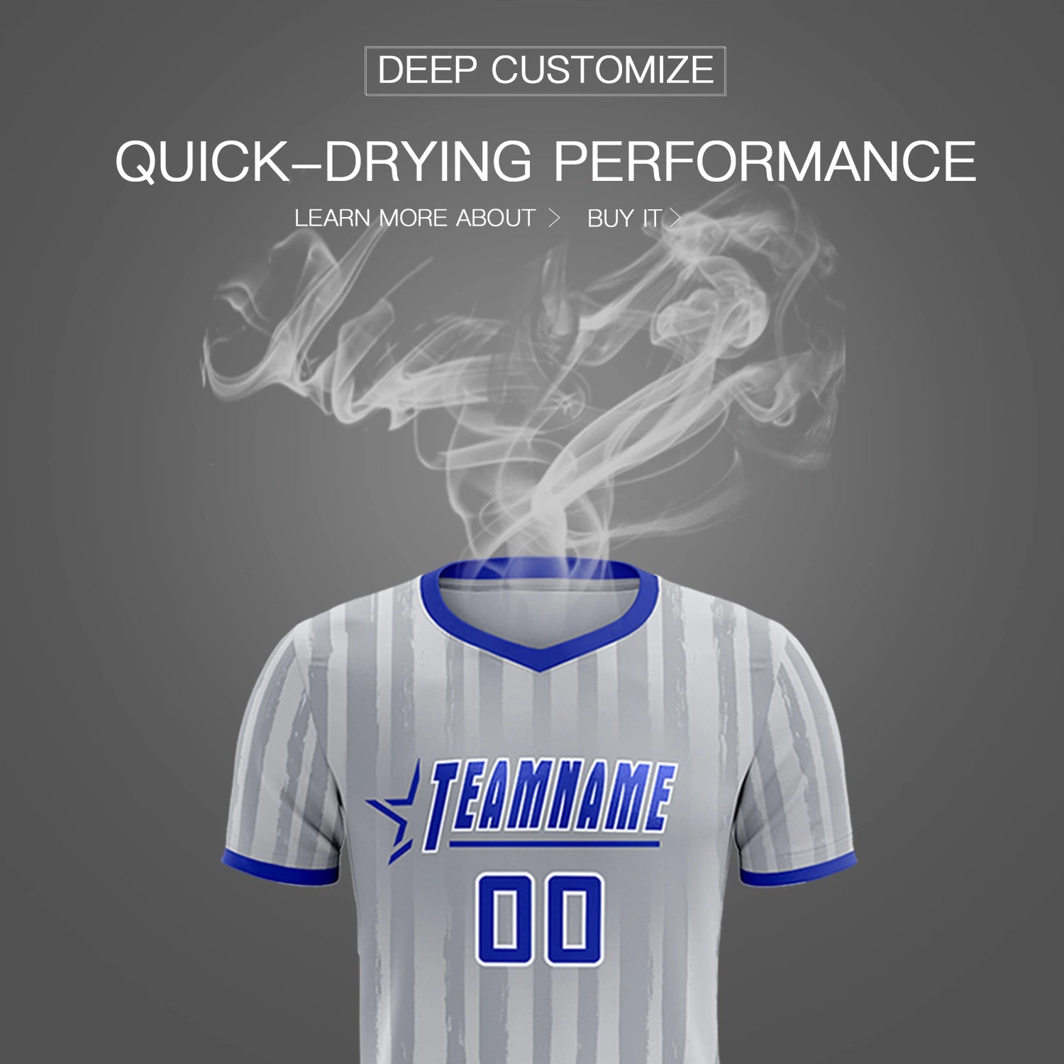 Custom Gray Royal Blue Breathable Soccer Sets Jersey