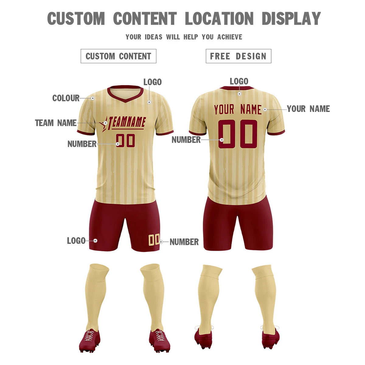 Custom Khaki Crimson Breathable Soccer Sets Jersey