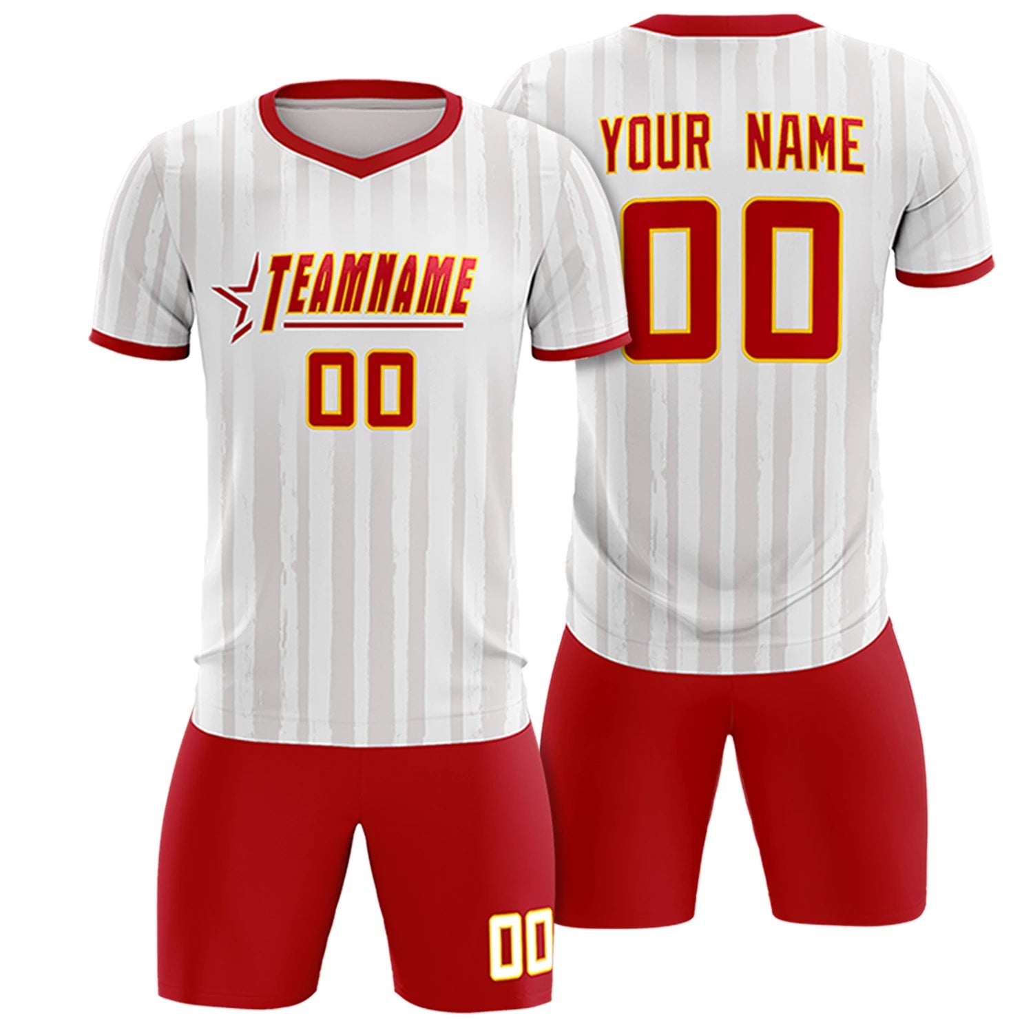 Custom White Red Breathable Soccer Sets Jersey