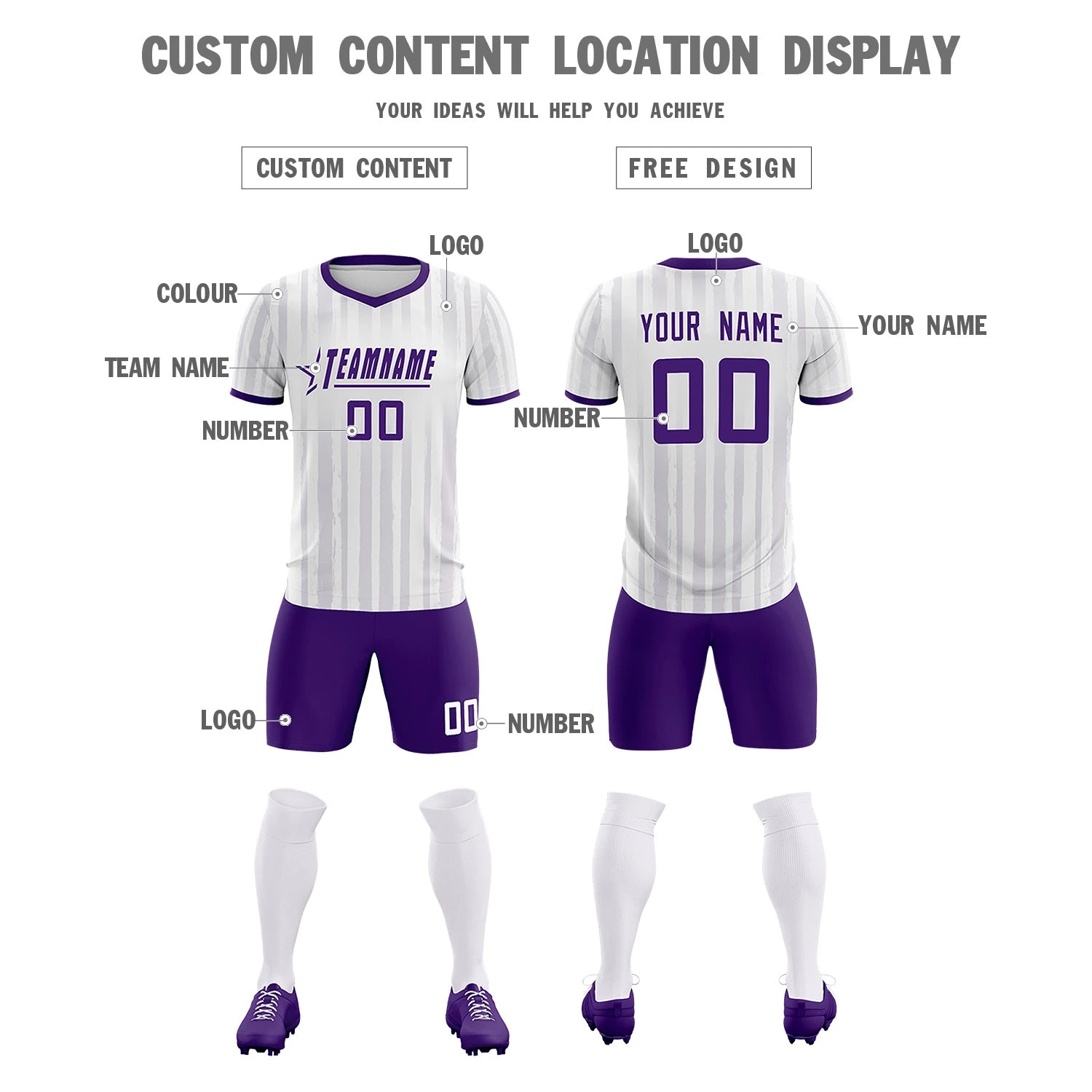 Custom White Purple Breathable Soccer Sets Jersey