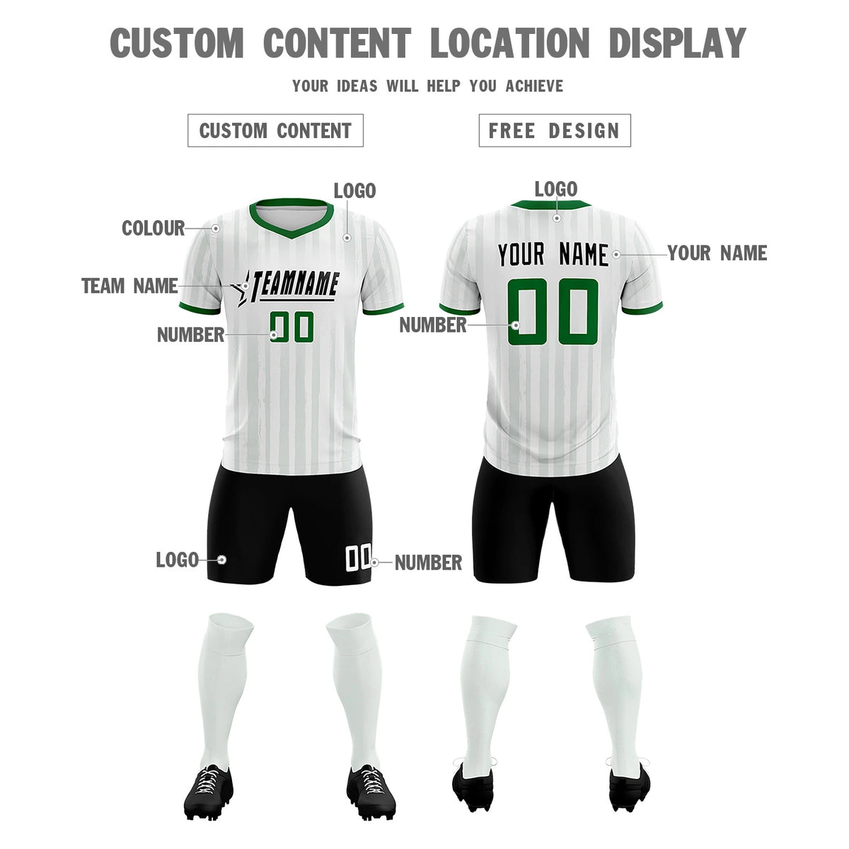 Custom White Kelly Green Breathable Soccer Sets Jersey