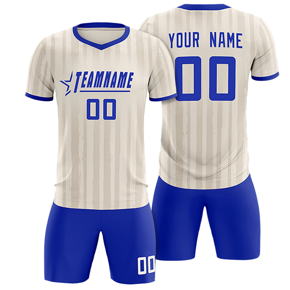 Custom Khaki Royal Blue Breathable Soccer Sets Jersey