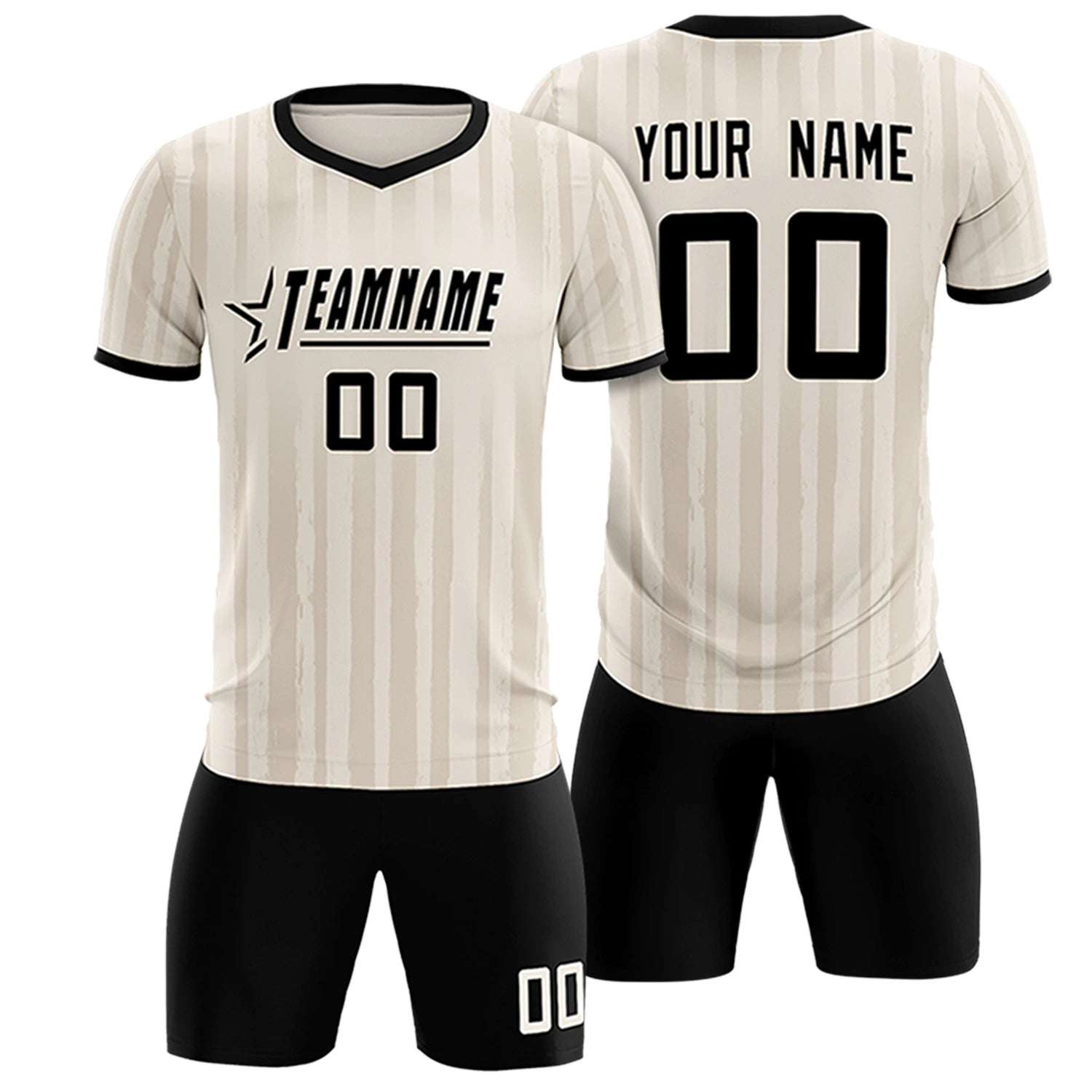 Custom Khaki Black Breathable Soccer Sets Jersey