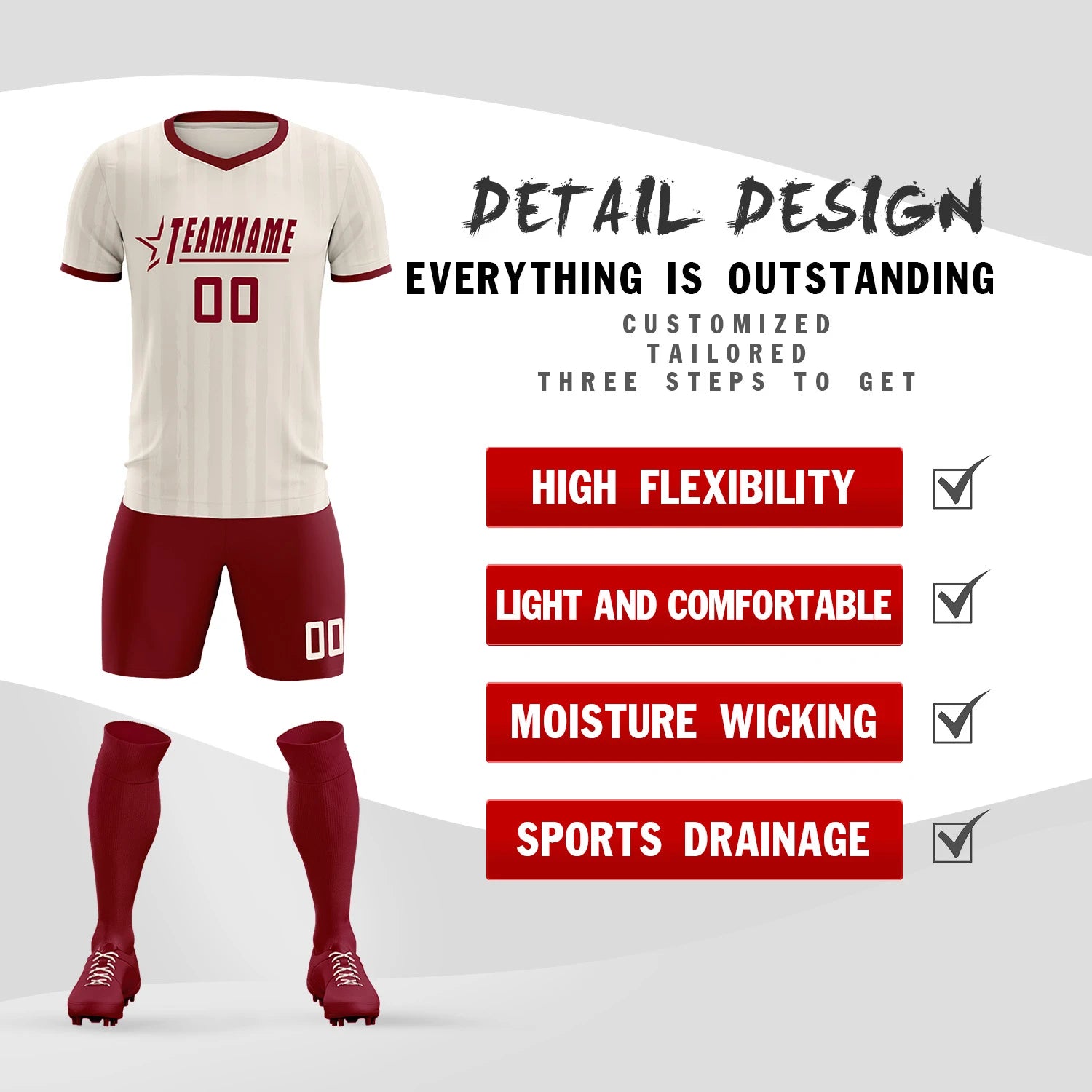 Custom Khaki Crimson Breathable Soccer Sets Jersey