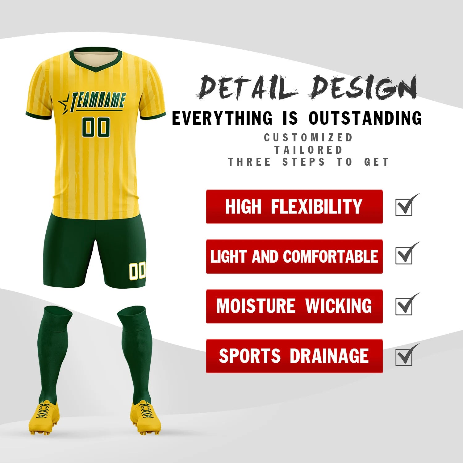 Custom Gold 01 Green Breathable Soccer Sets Jersey