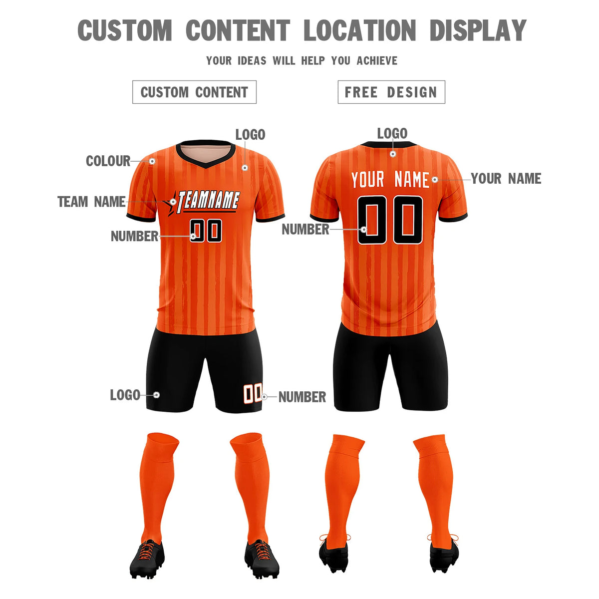 Custom Orange Black Breathable Soccer Sets Jersey