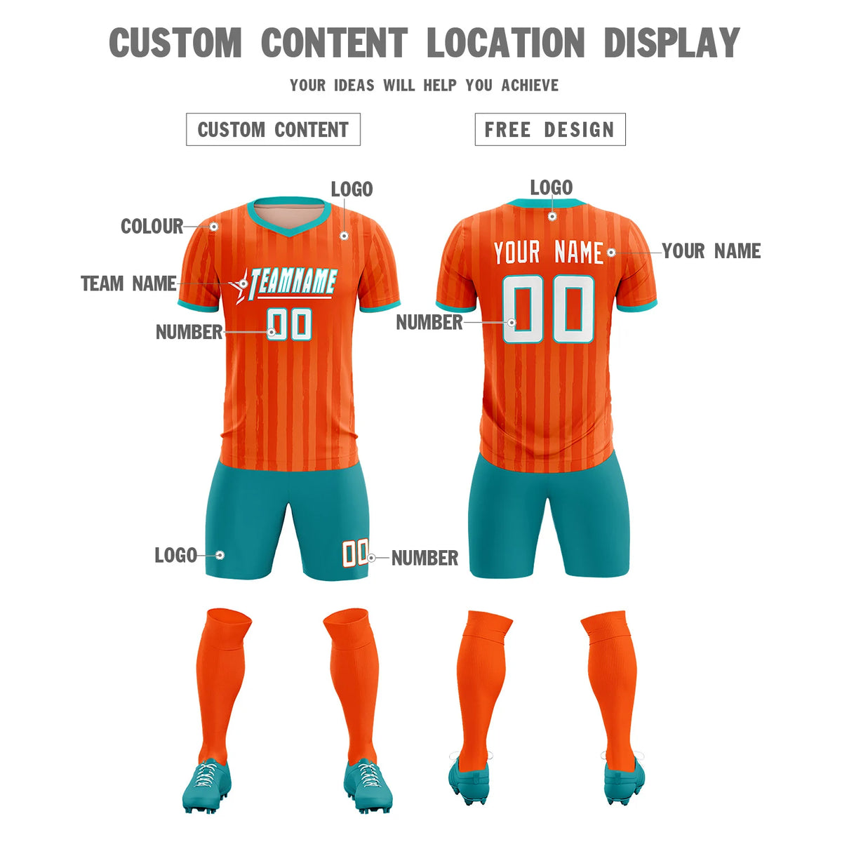 Custom Orange Bright Green Breathable Soccer Sets Jersey