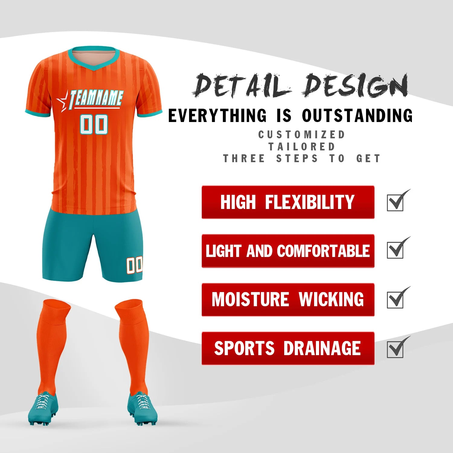 Custom Orange Bright Green Breathable Soccer Sets Jersey