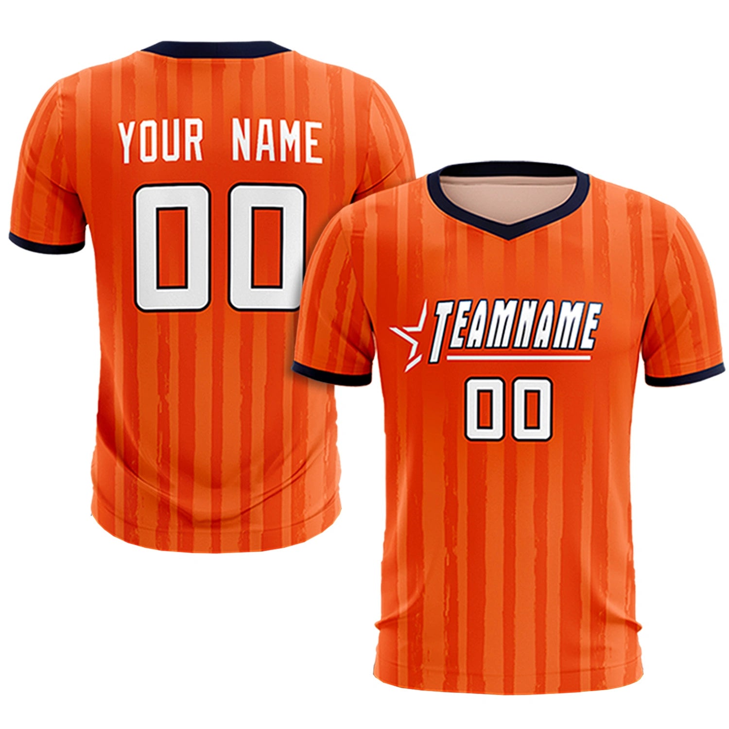 Custom Orange Navy Breathable Soccer Sets Jersey