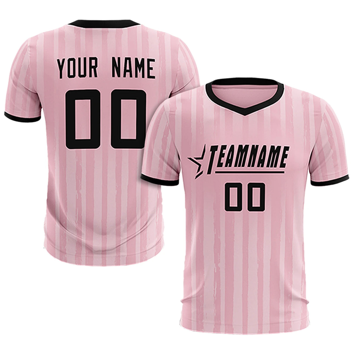 Custom Light Pink Black Breathable Soccer Sets Jersey