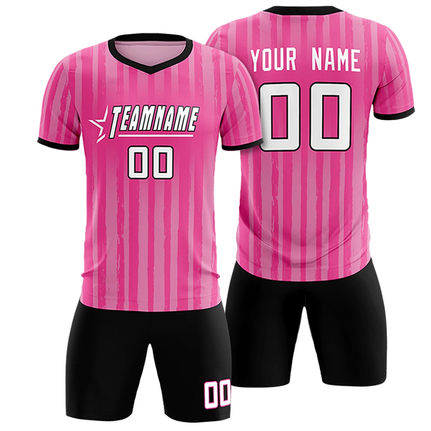 Custom Pink Black Breathable Soccer Sets Jersey