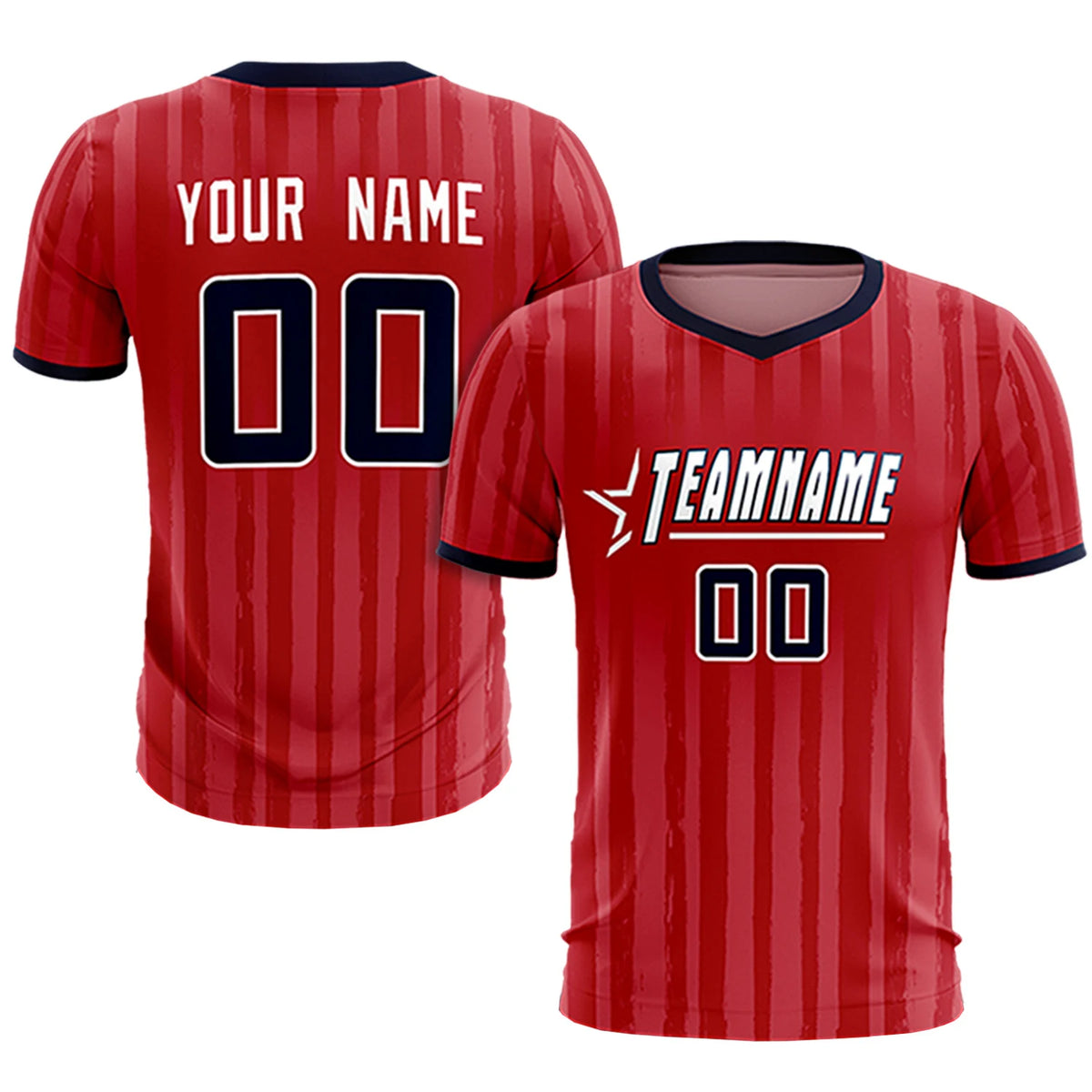 Custom Red Navy Breathable Soccer Sets Jersey